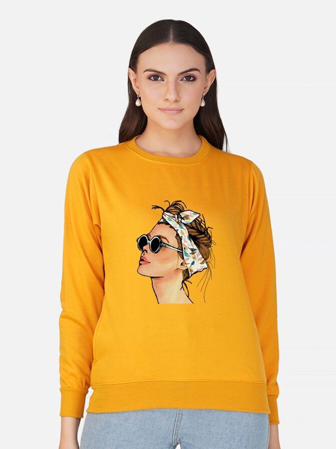 

CHOZI Graphic Printed Fleece Pullover Sweatshirt, Mustard