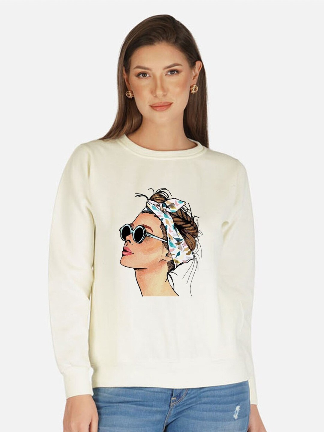 

CHOZI Graphic Printed Fleece Pullover Sweatshirt, White