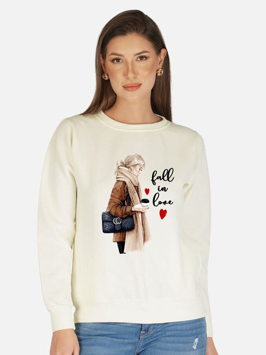 

CHOZI Graphic Printed Fleece Pullover Sweatshirt, White