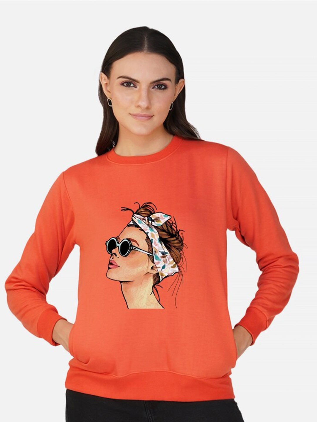

CHOZI Graphic Printed Fleece Pullover Sweatshirt, Orange