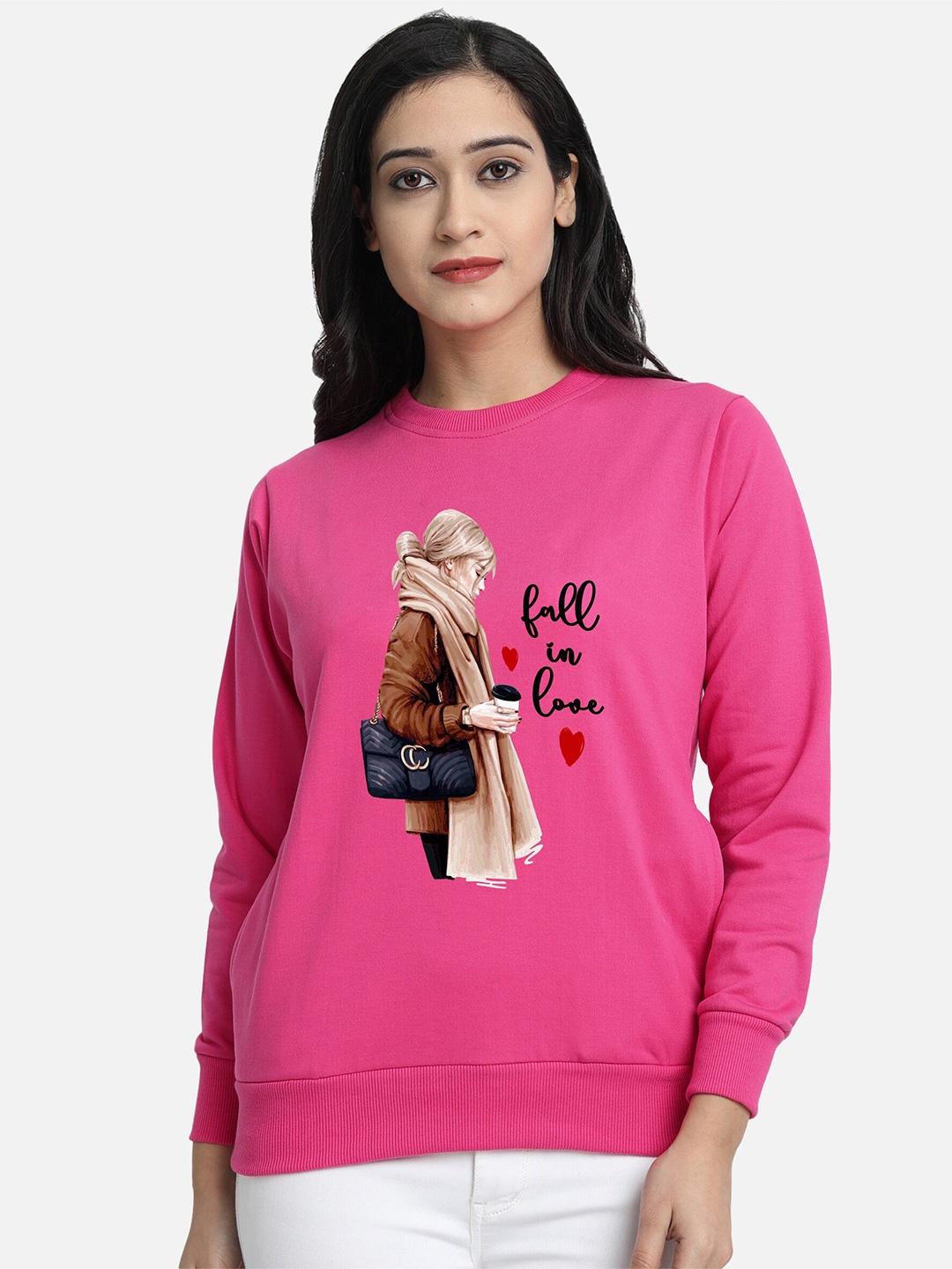 

CHOZI Graphic Printed Fleece Pullover Sweatshirt, Pink