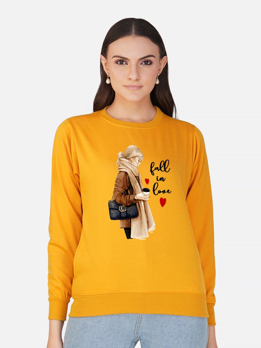 

CHOZI Graphic Printed Fleece Pullover Sweatshirt, Mustard