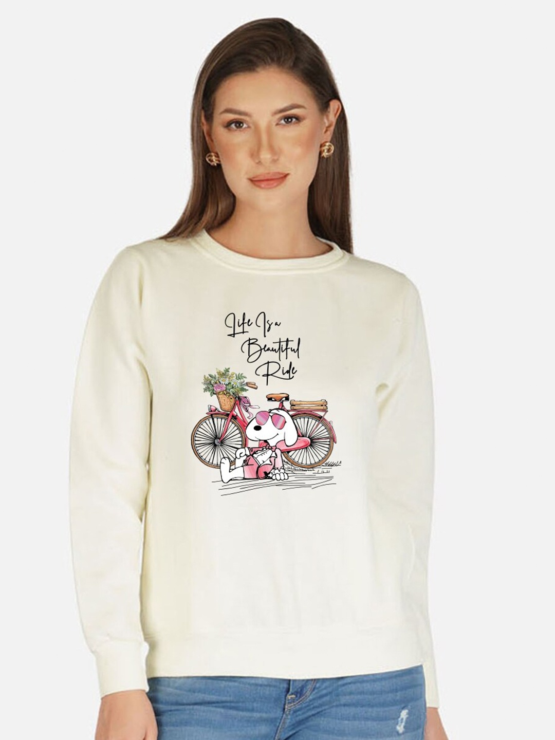 

CHOZI Graphic Printed Fleece Pullover Sweatshirt, White