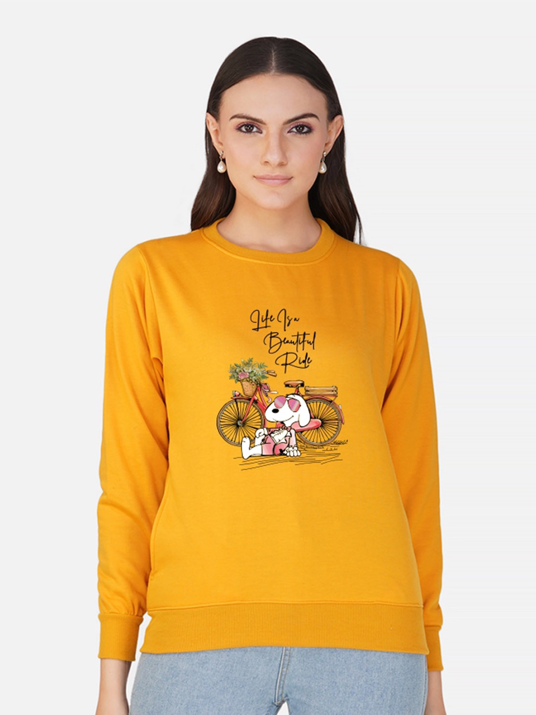 

CHOZI Typography Printed Fleece Pullover Sweatshirt, Mustard
