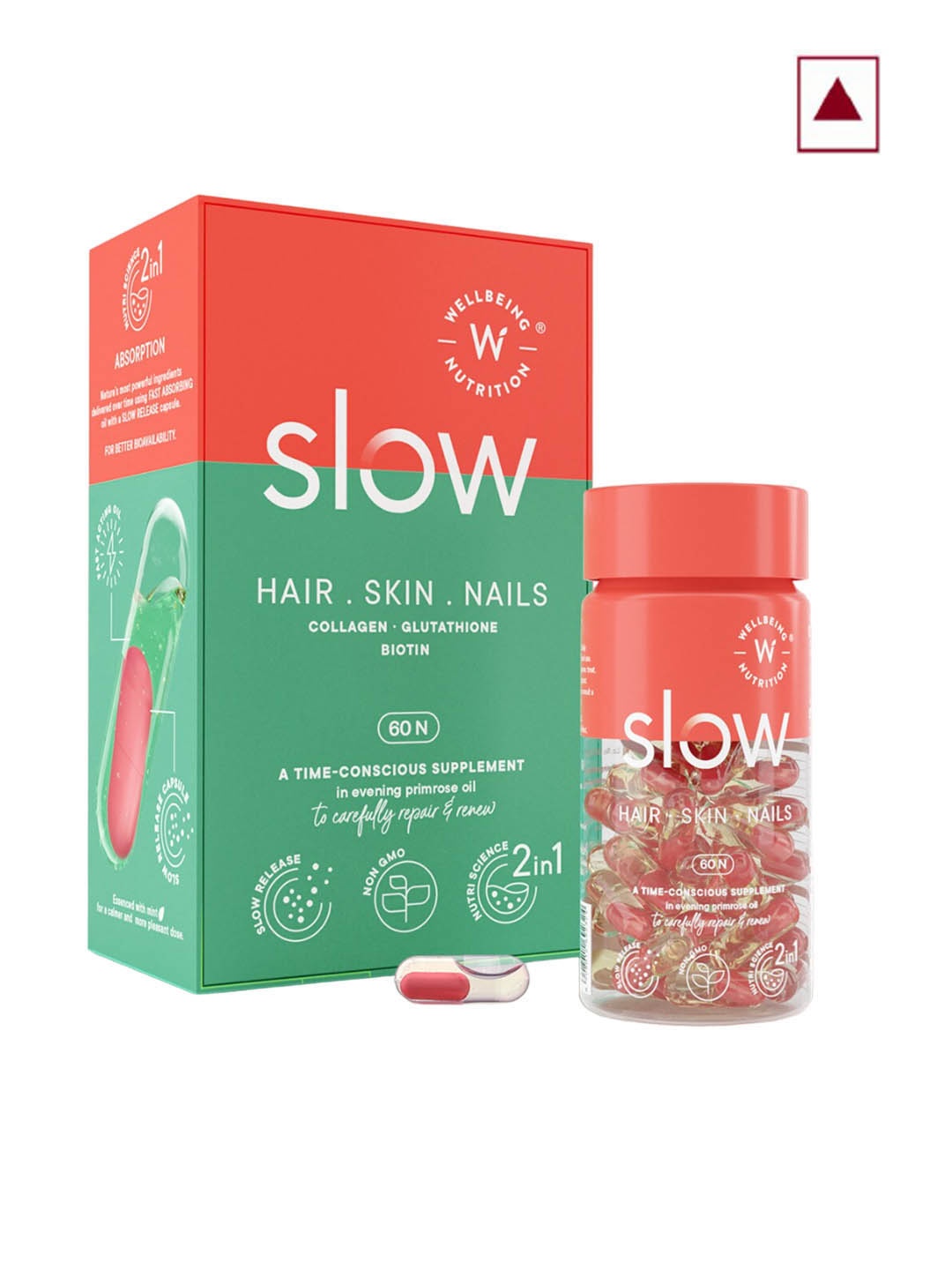 

Wellbeing Nutrition Slow Hair Skin Nails Omega 3 For Hair Growth & Repair - 60 Capsules, Green