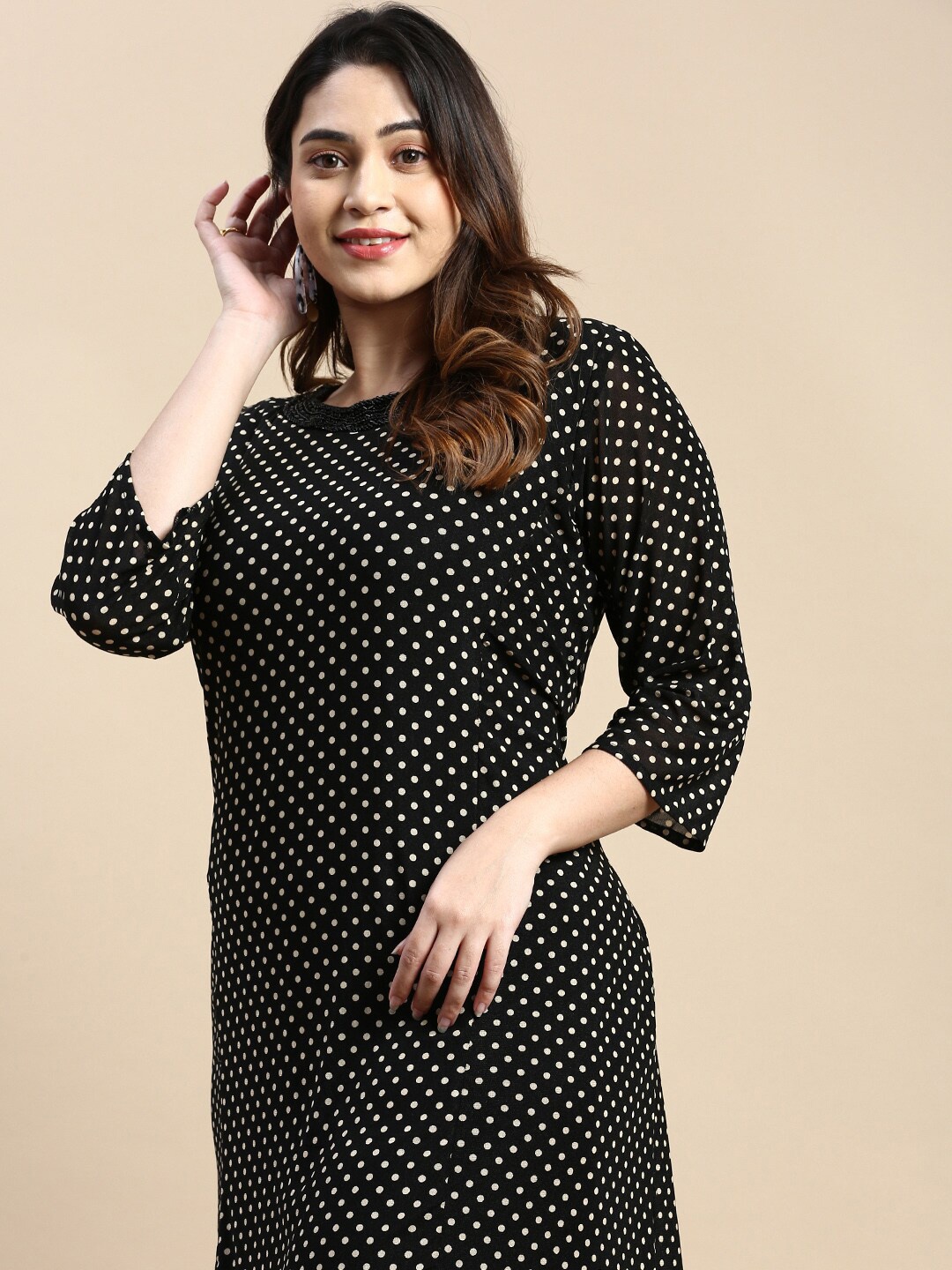 

SHOWOFF Plus Polka Dot Printed A-Line Dress, Black
