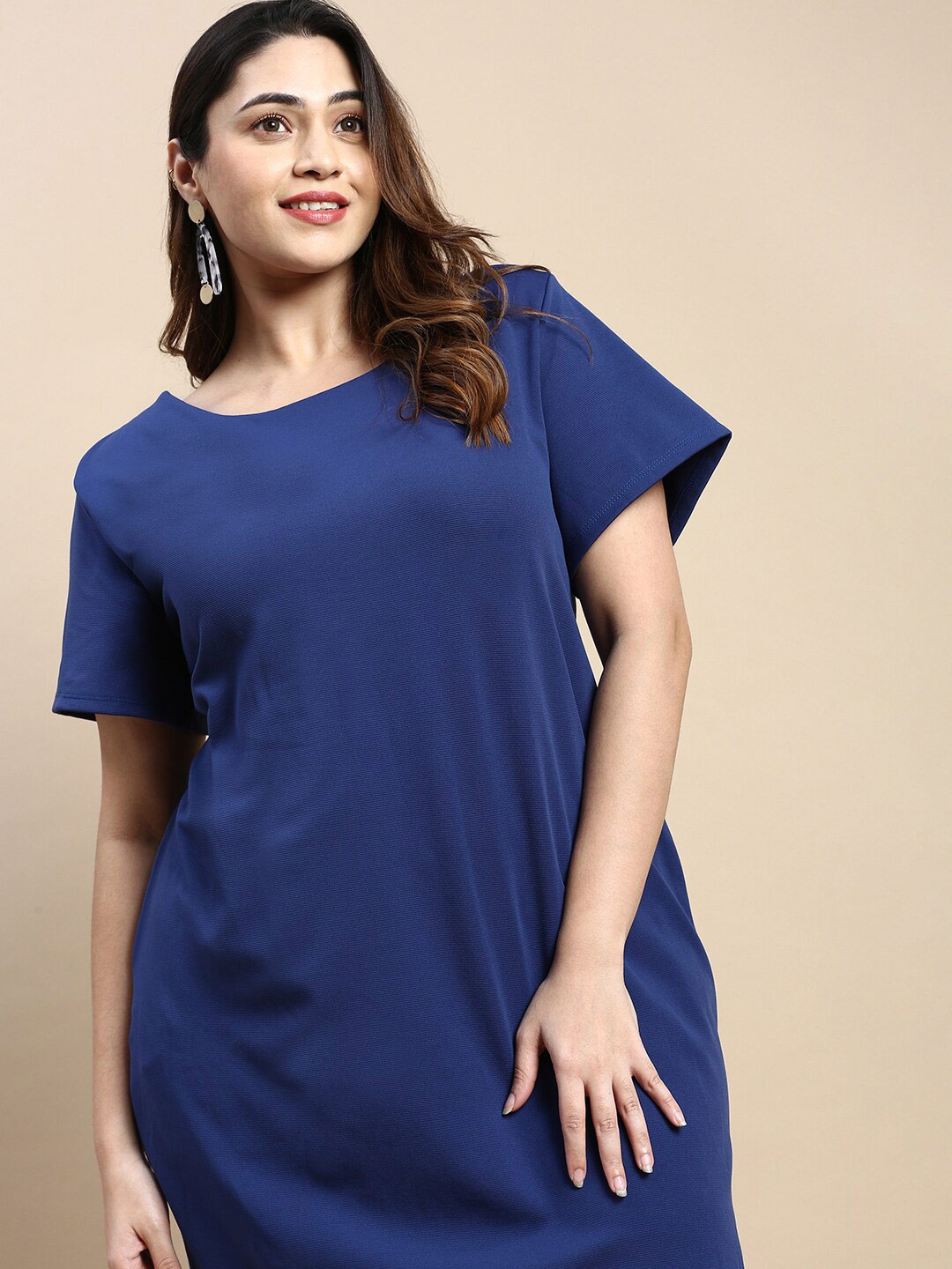 

SHOWOFF Plus Round Neck T-shirt Dress, Blue