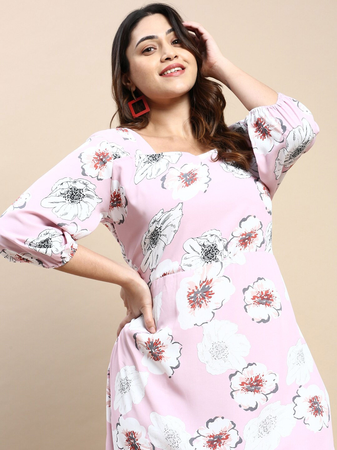 

SHOWOFF Plus Plus Size Floral Printed A Line Dress, Pink
