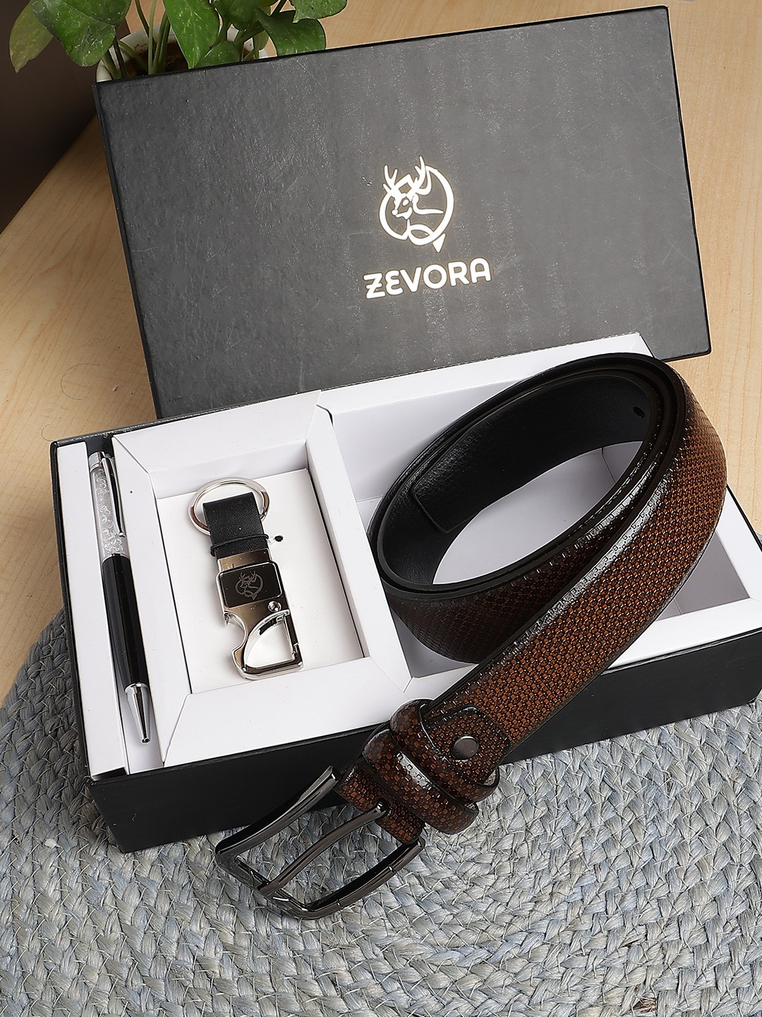 

ZEVORA Men Leather Accessory Gift Set, Brown