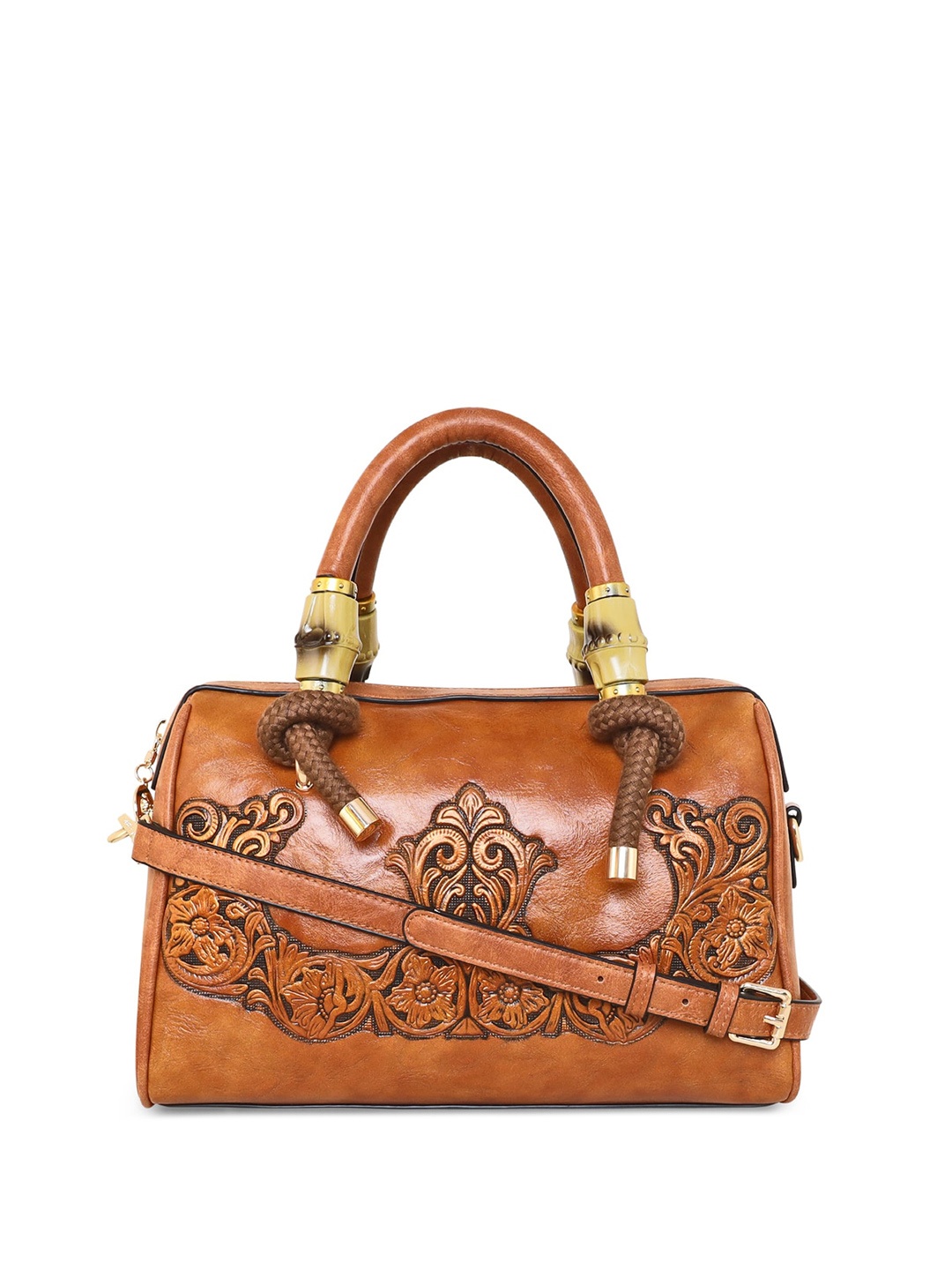 

ESBEDA Ethnic Motifs Self Design Structured Satchel, Brown