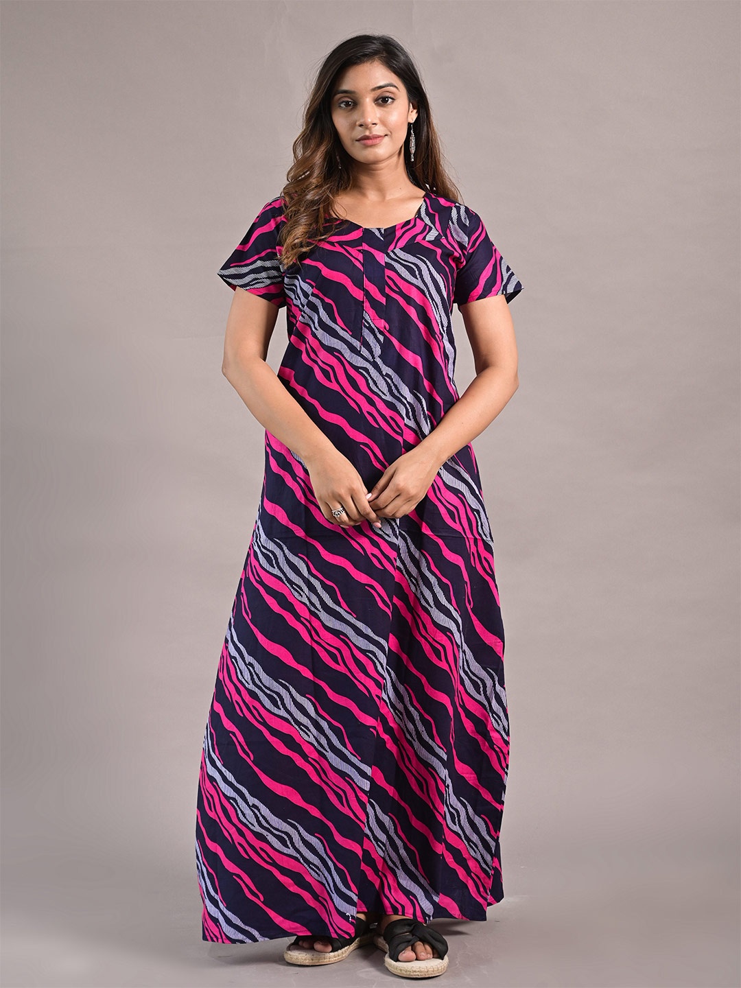 

KALINI Abstract Printed Pure Cotton Maxi Nightdress, Pink