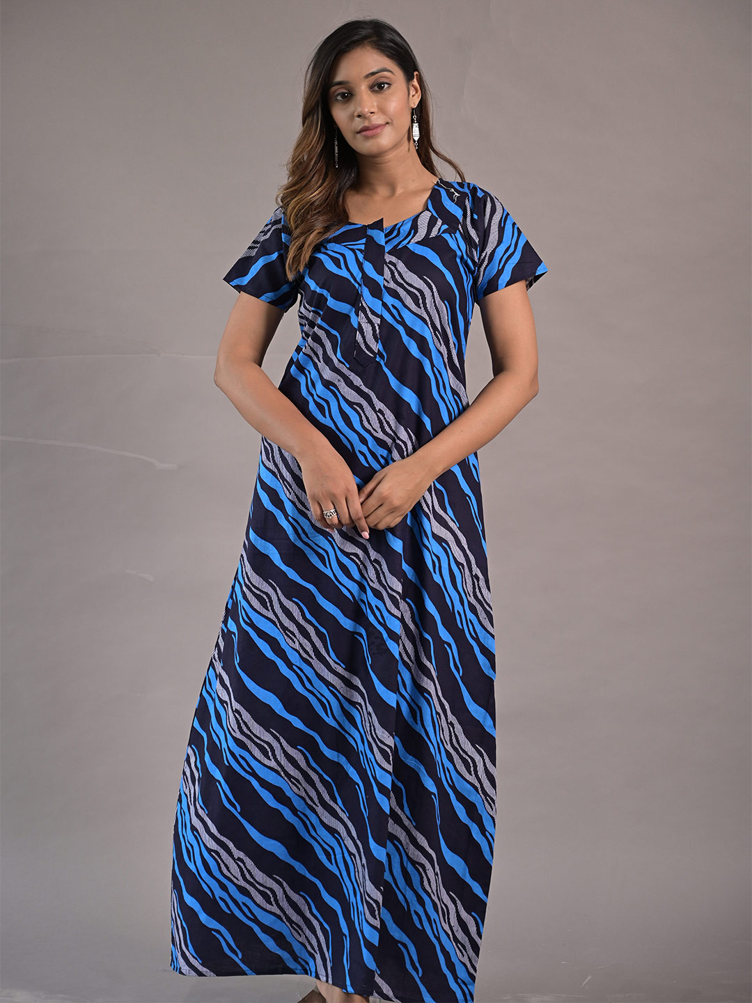 

KALINI Printed Cotton Maxi Nightdress, Blue