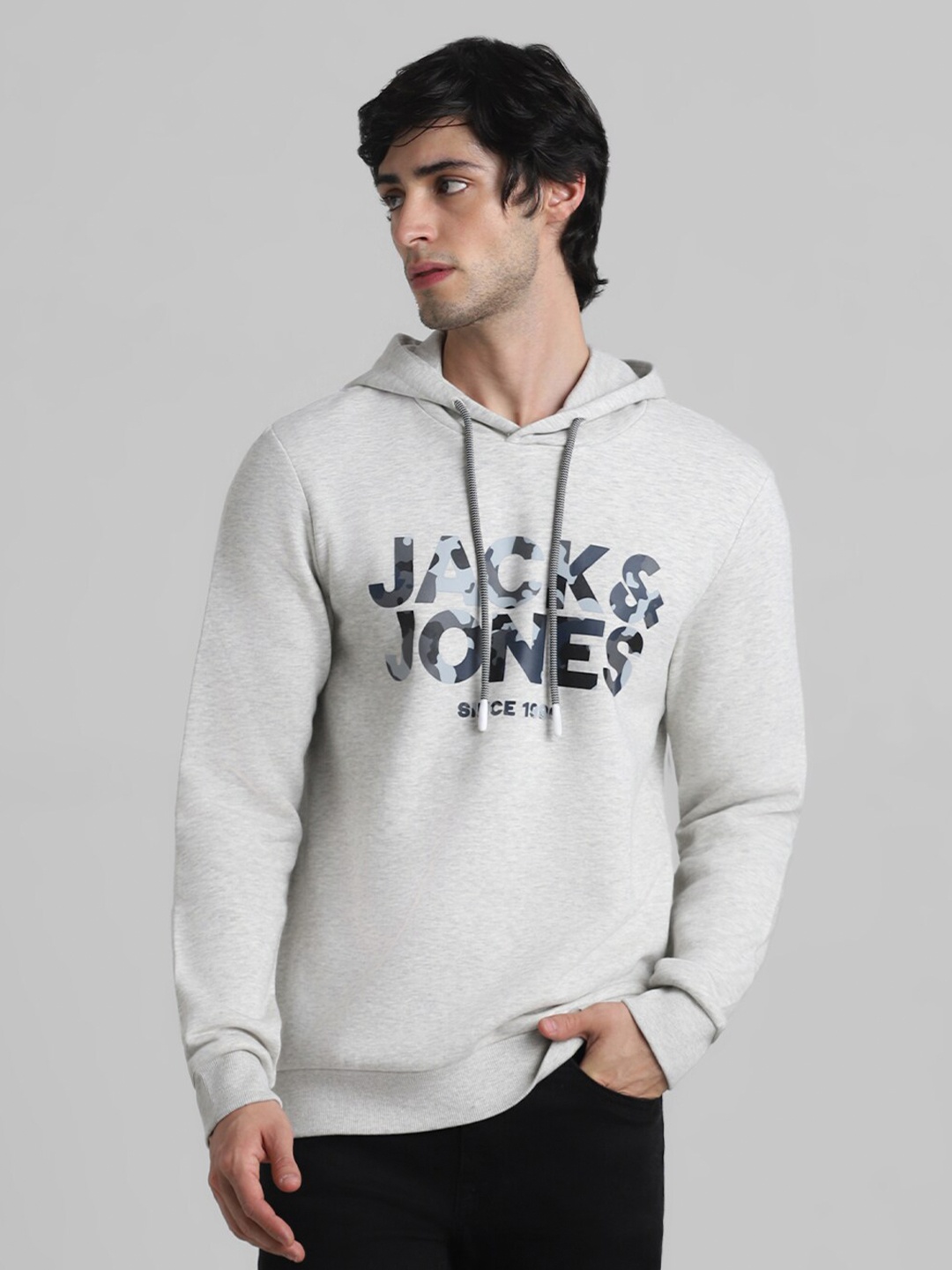 

Jack & Jones Typography Printed Hooded Sweatshirt, Grey