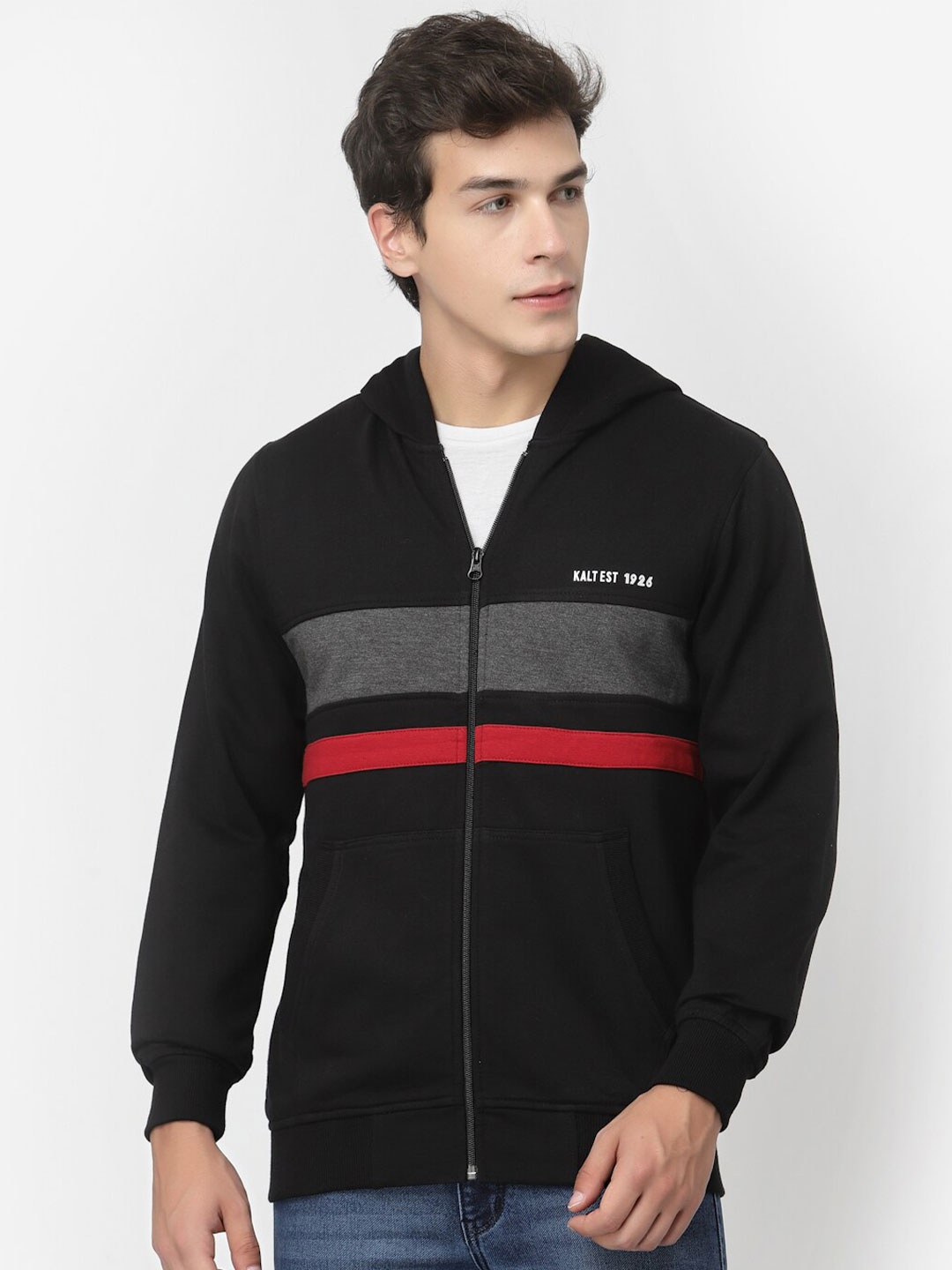 

Kalt Striped Hooded Fleece Sweatshirt, Black