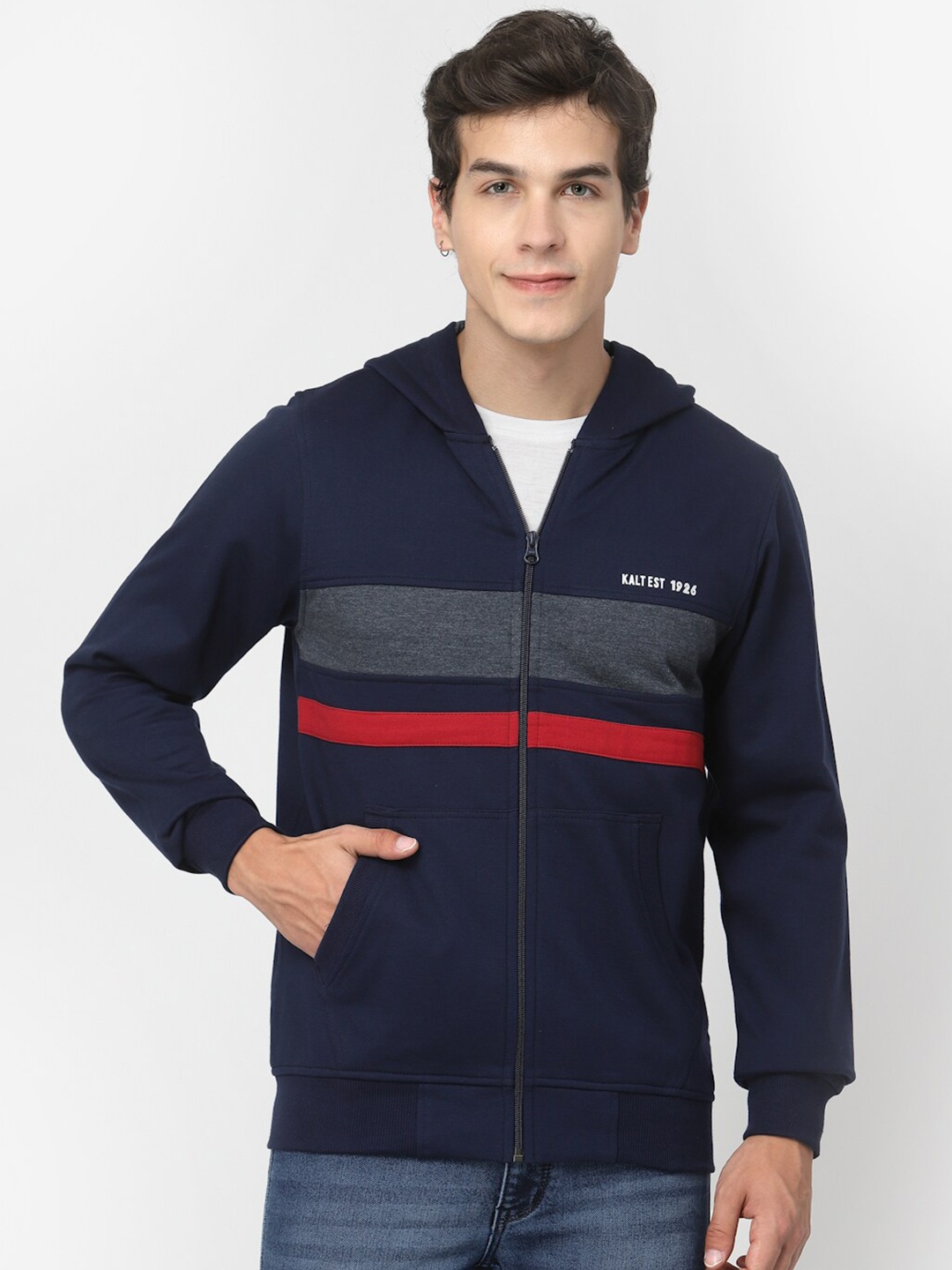 

Kalt Striped Hooded Sweatshirt, Navy blue
