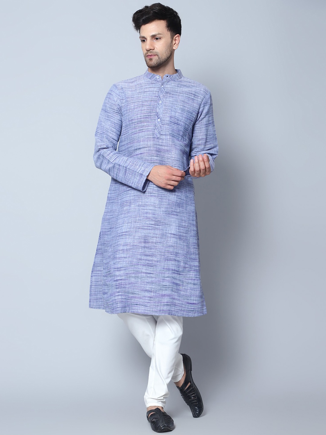 

Latest Chikan Garments Striped Woven Design Mandarin Collar Kurta, Purple