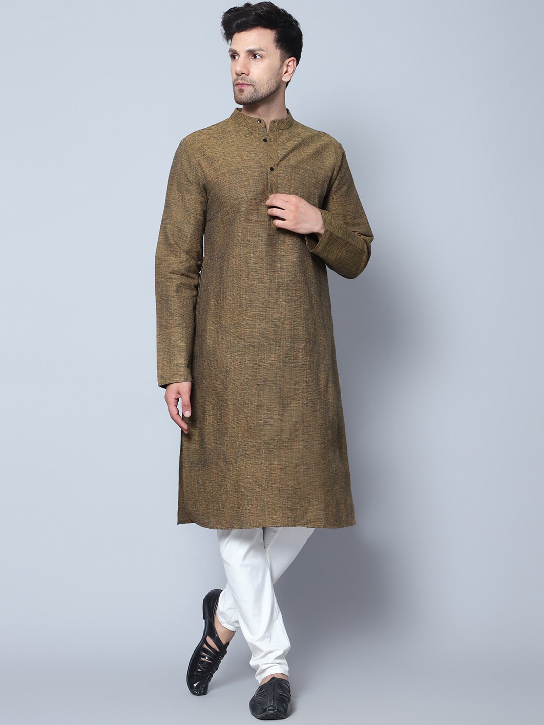 

Latest Chikan Garments Mandarin Collar Cotton Handloom Kurta, Green