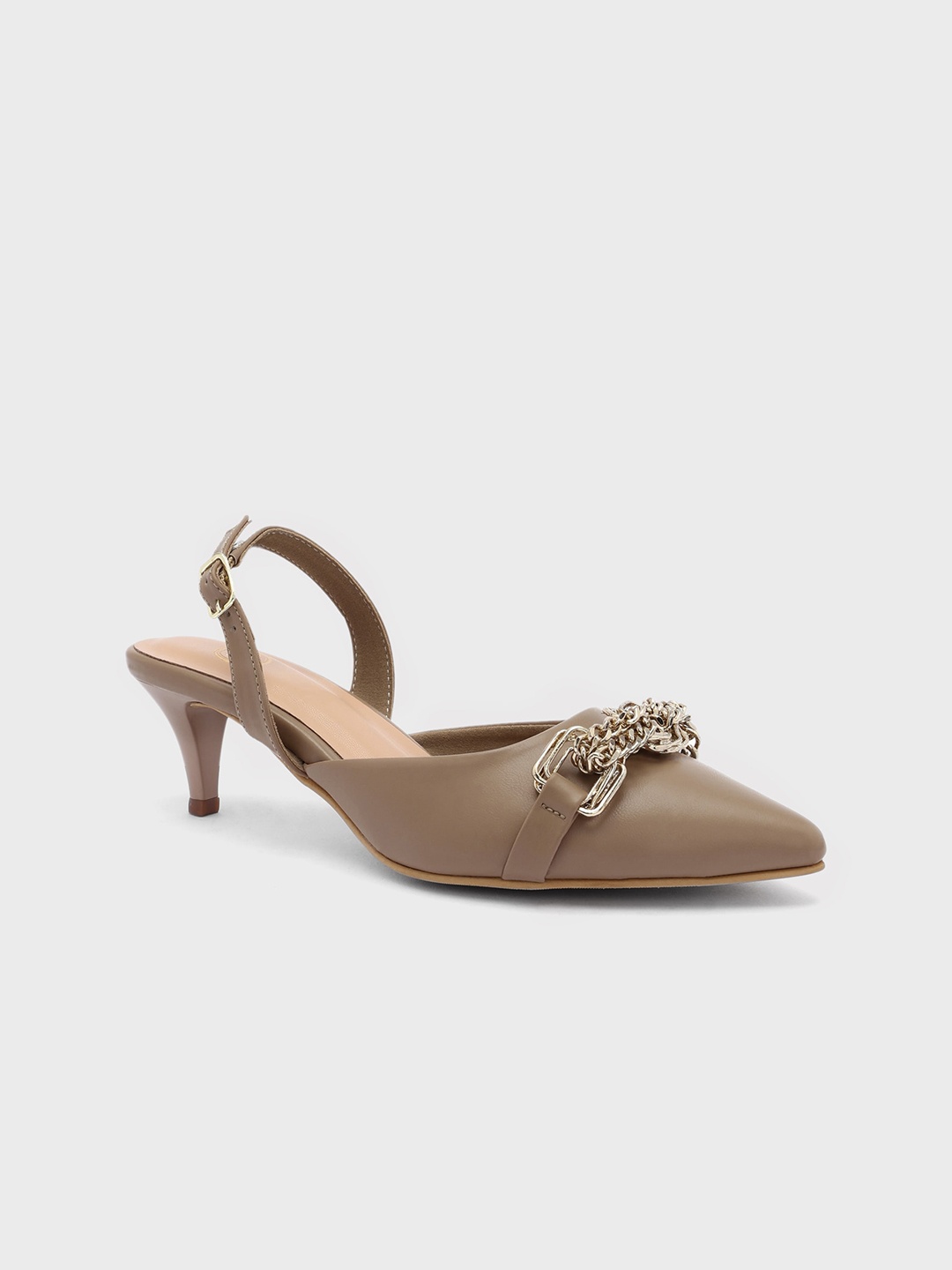 

20Dresses Beige Pointed Toe Embellished Party Kitten Mules With Buckle