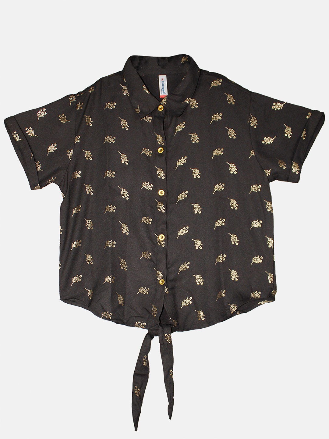 

KiddoPanti Floral Printed Shirt Style Top, Black