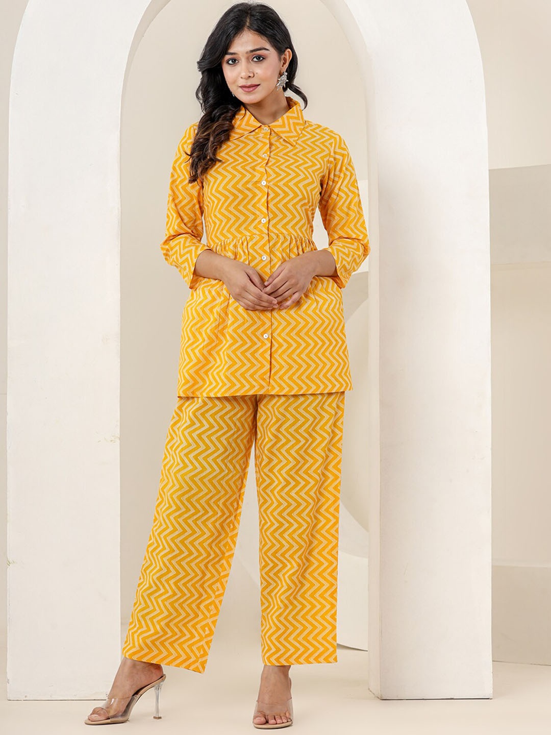 

KAAJH Printed Pure Cotton Tunic And Trousers, Yellow