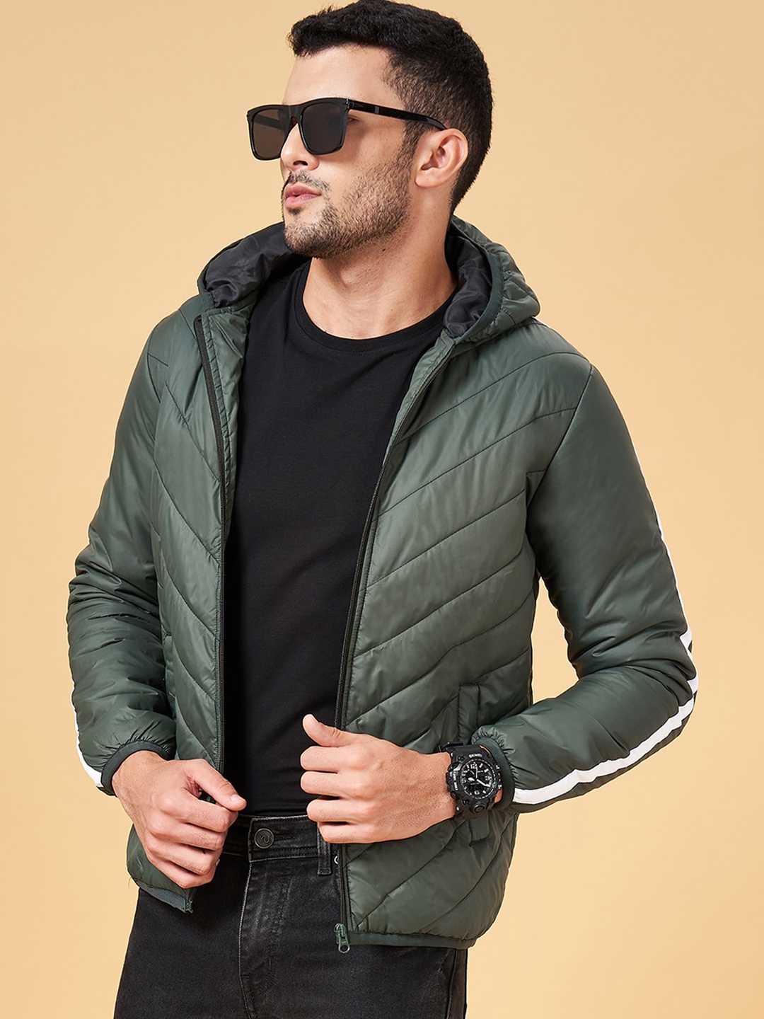 

YU by Pantaloons Hooded Collar Puffer Jacket, Green