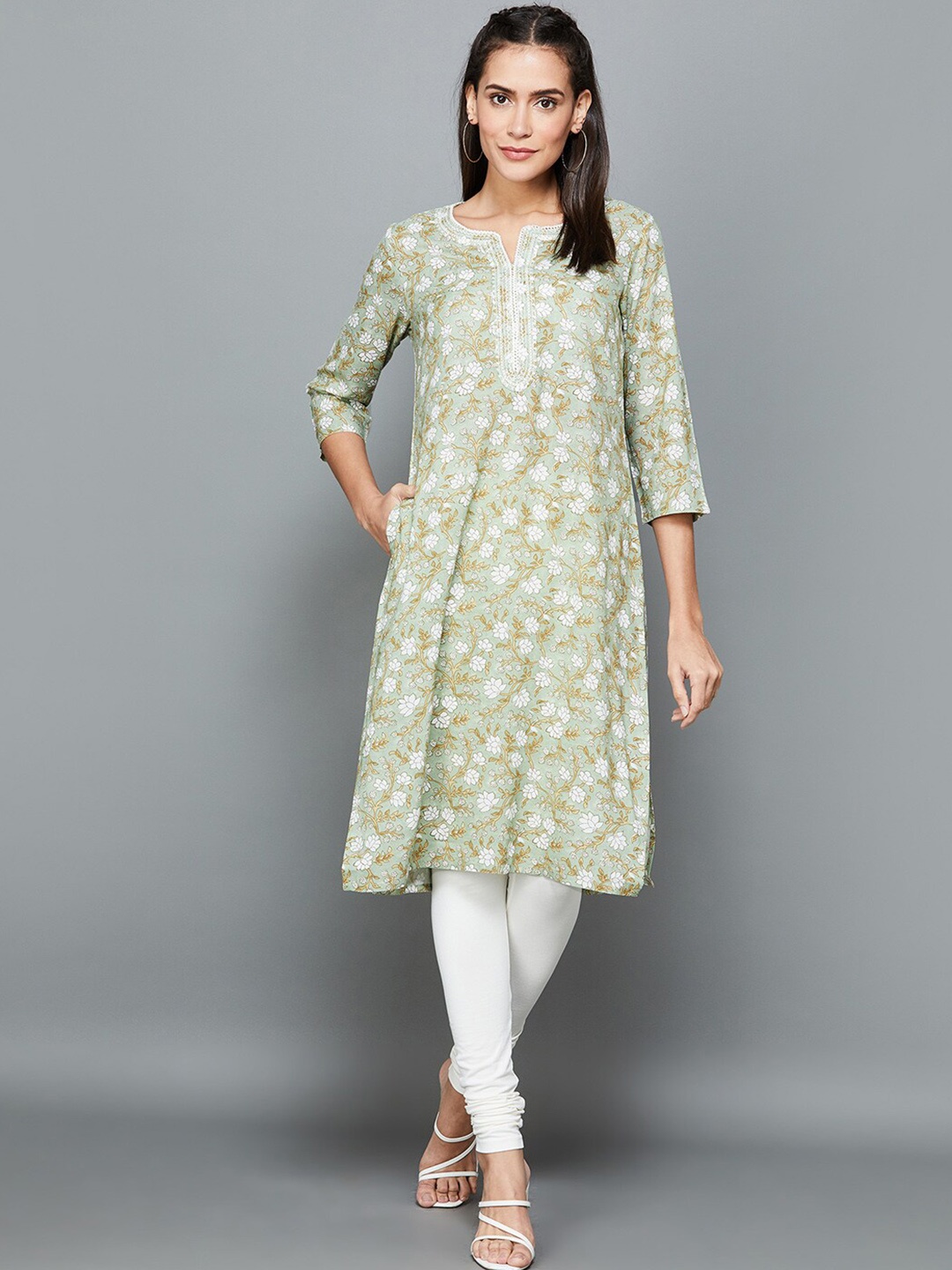 

Melange by Lifestyle Floral Printed Kurta, Grey