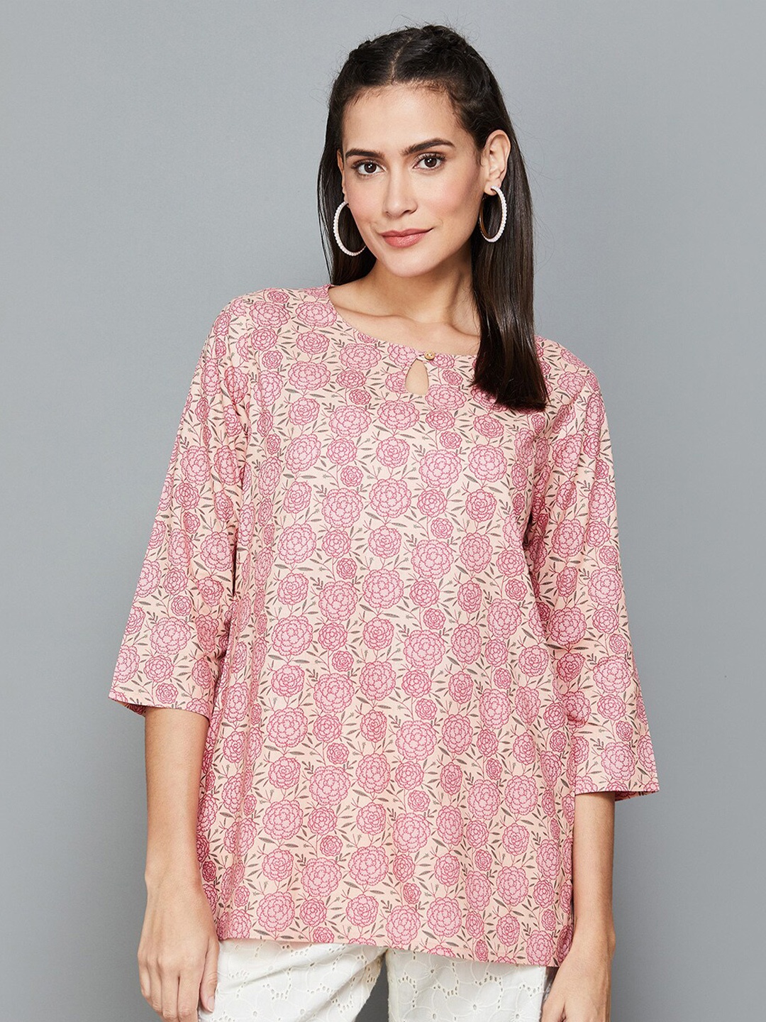 

Melange by Lifestyle Floral Printed A-Line Kurti, Pink