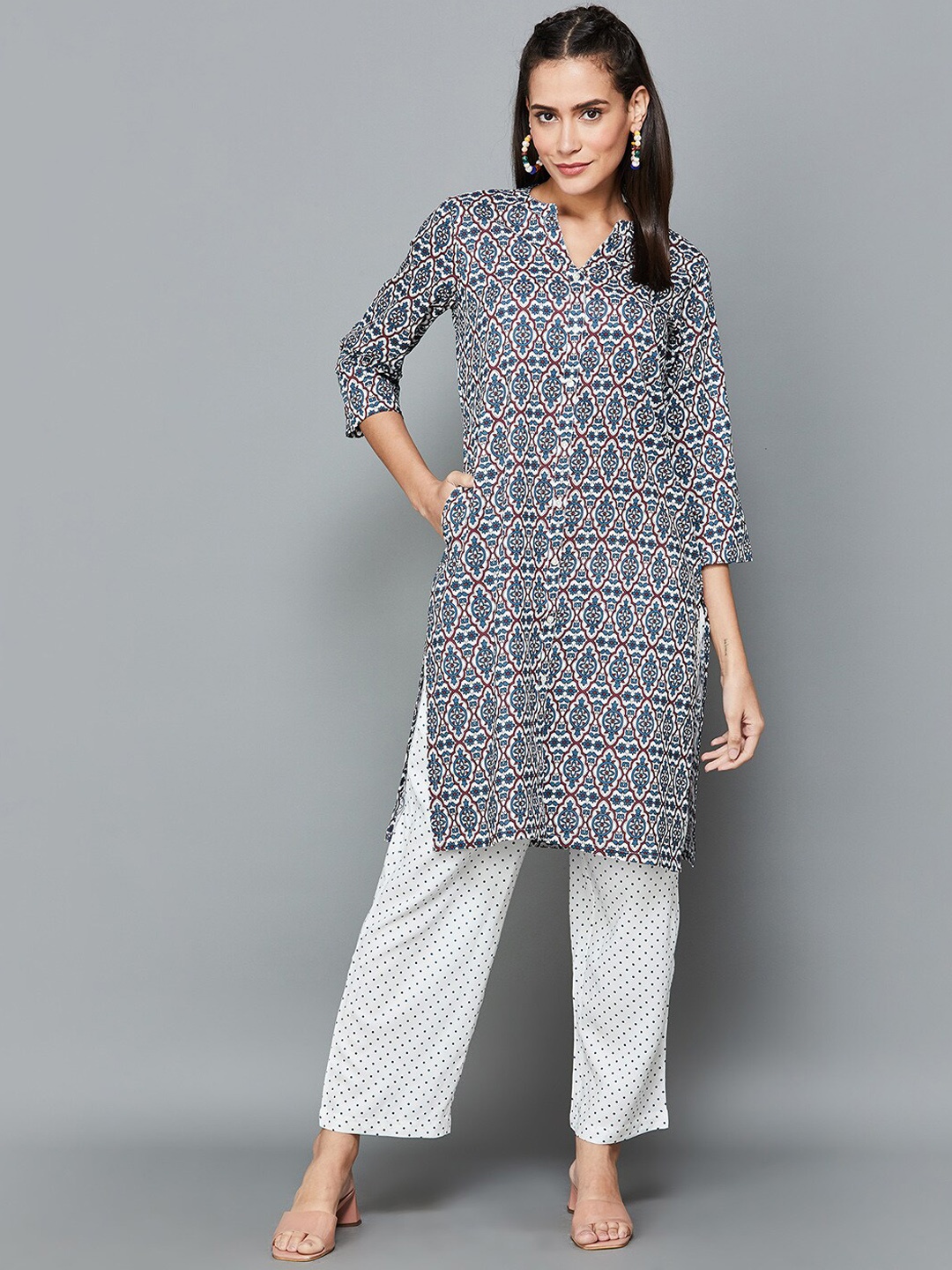 

Melange by Lifestyle Ethnic Motifs Printed Kurta with Trousers, White