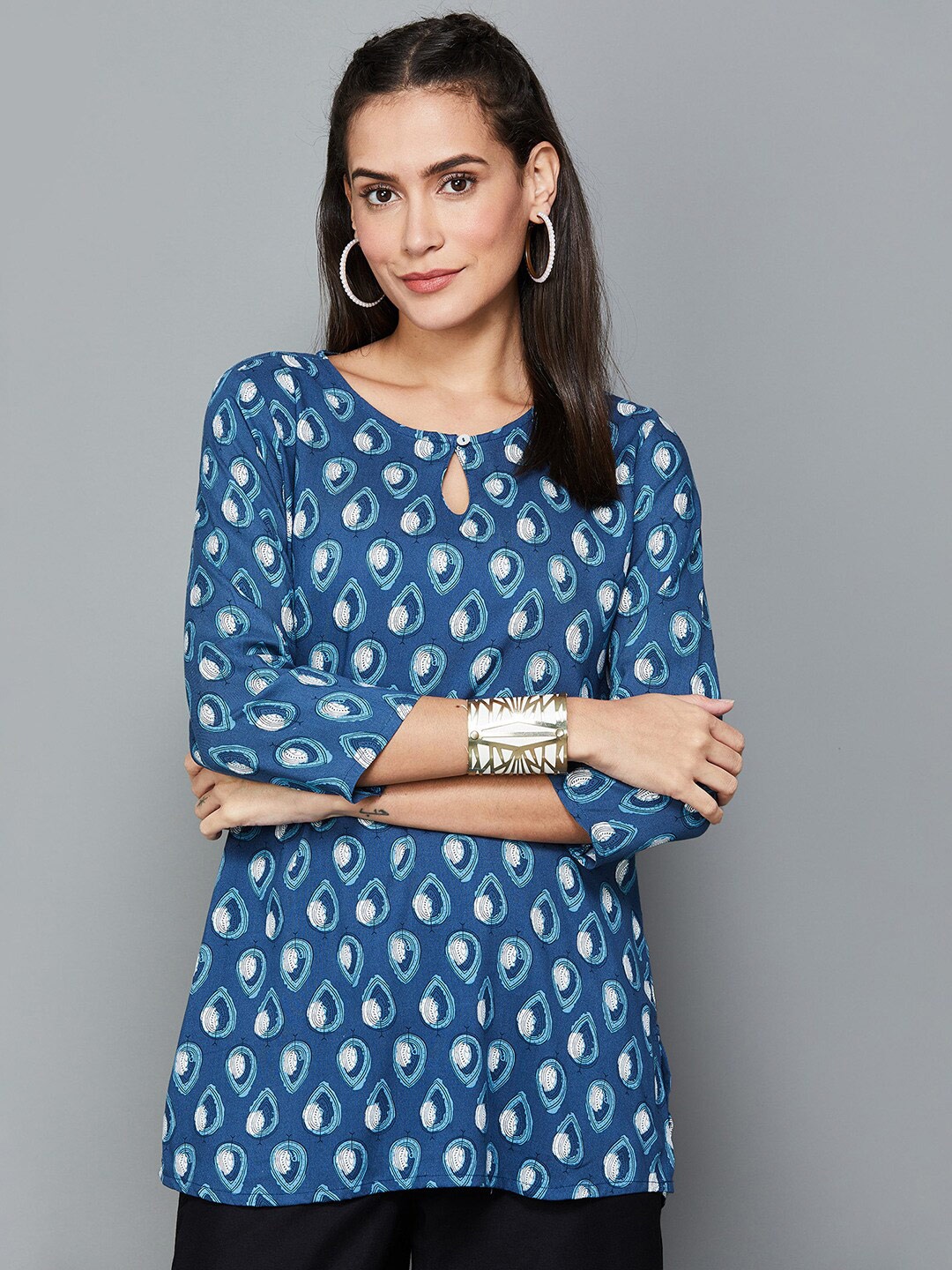 

Melange by Lifestyle Ethnic Motifs Printed Keyhole Neck Top, Violet