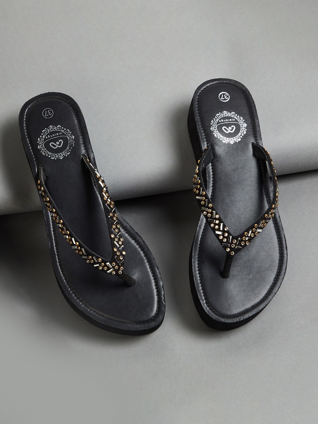 

Melange by Lifestyle Black Embellished PU Wedge Sandals