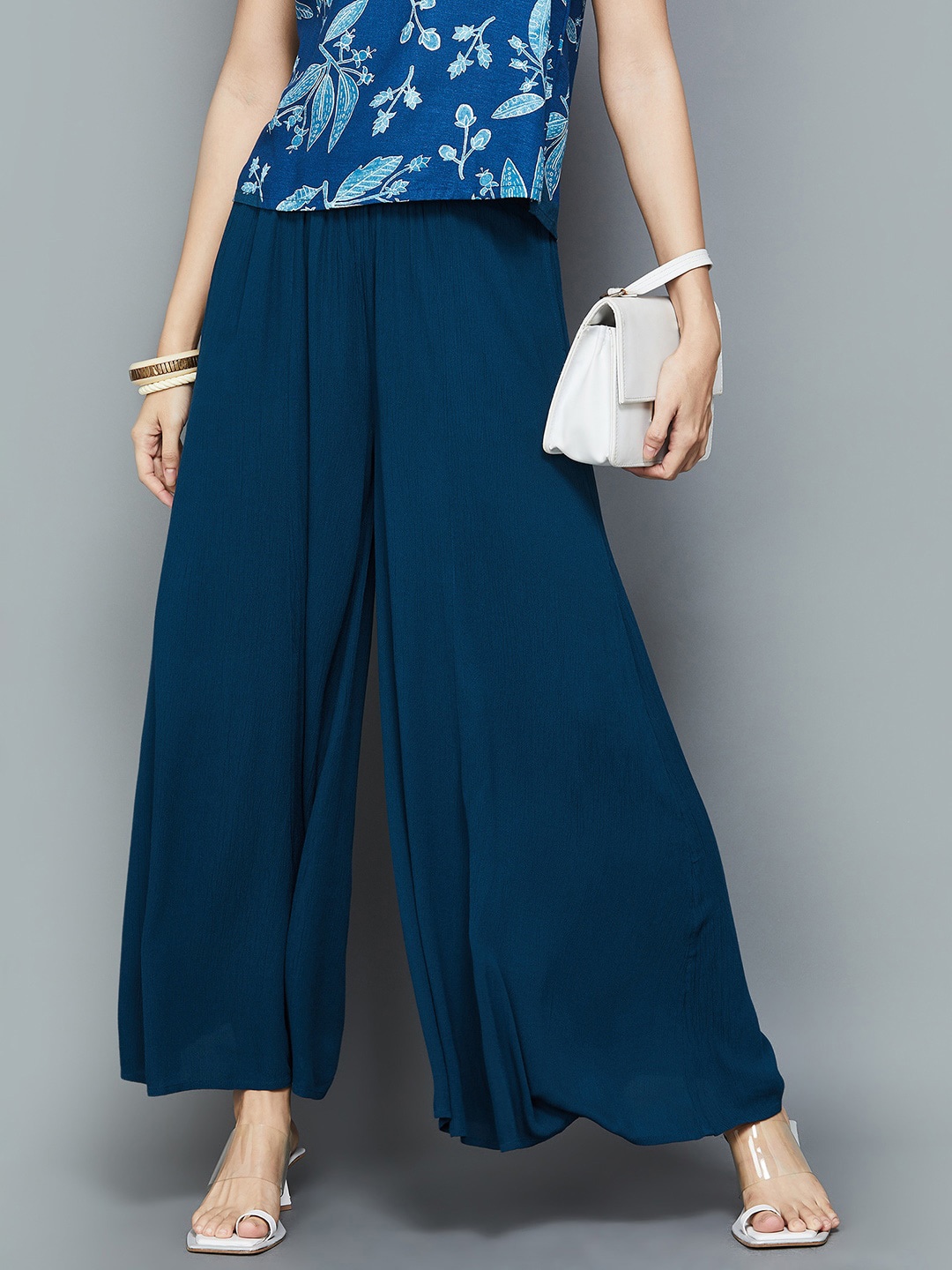 

Colour Me by Melange Women Smart Flared Parallel Trousers, Teal