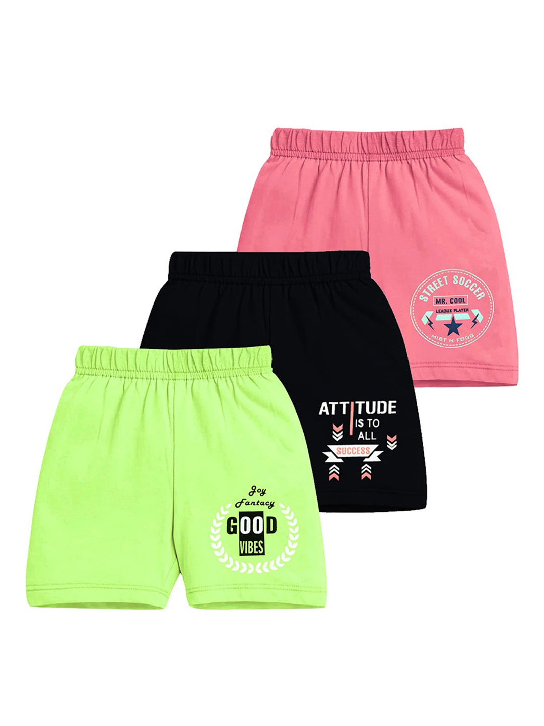 

MIST N FOGG Kids Pack of 3 Regular Fit Mid-Rise Cotton Regular Shorts, Green