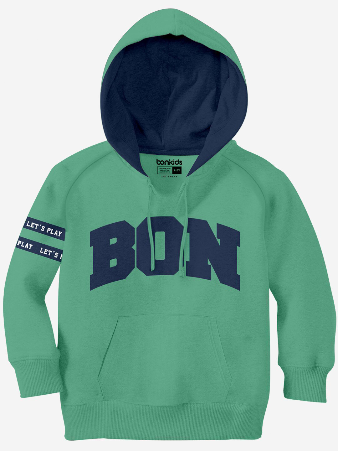 

BONKIDS Boys Printed Cotton Hooded Pullover Sweatshirt, Green