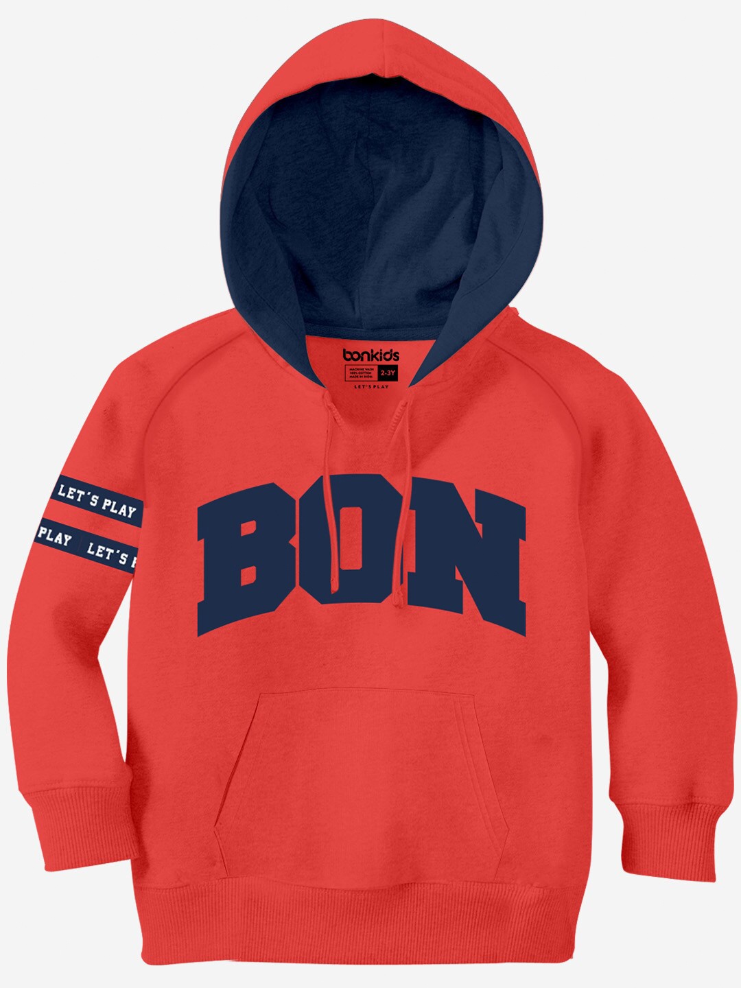 

BONKIDS Boys Printed Cotton Hooded Pullover Sweatshirt, Red