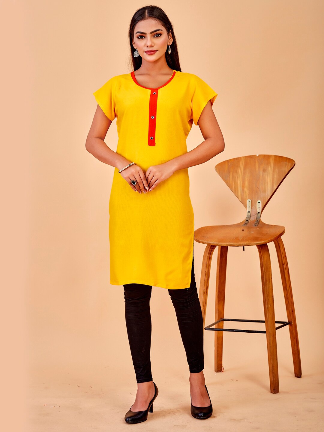 

Anouk Round Neck Straight Kurta, Yellow
