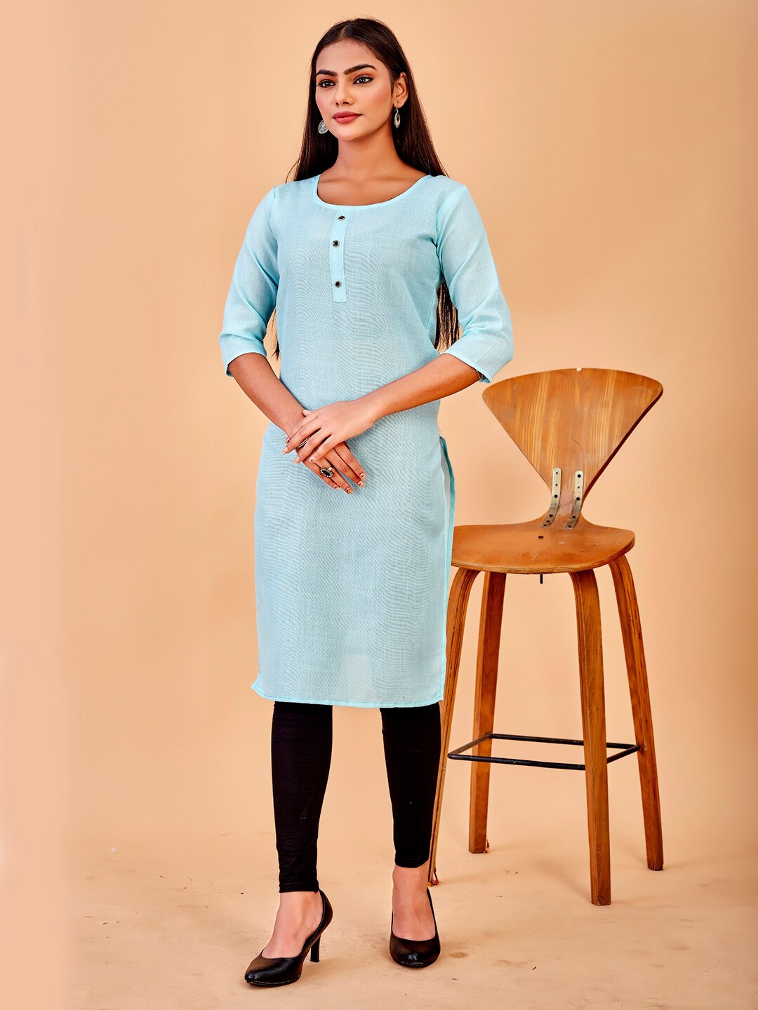 

Anouk Round Neck Straight Kurta, Turquoise blue
