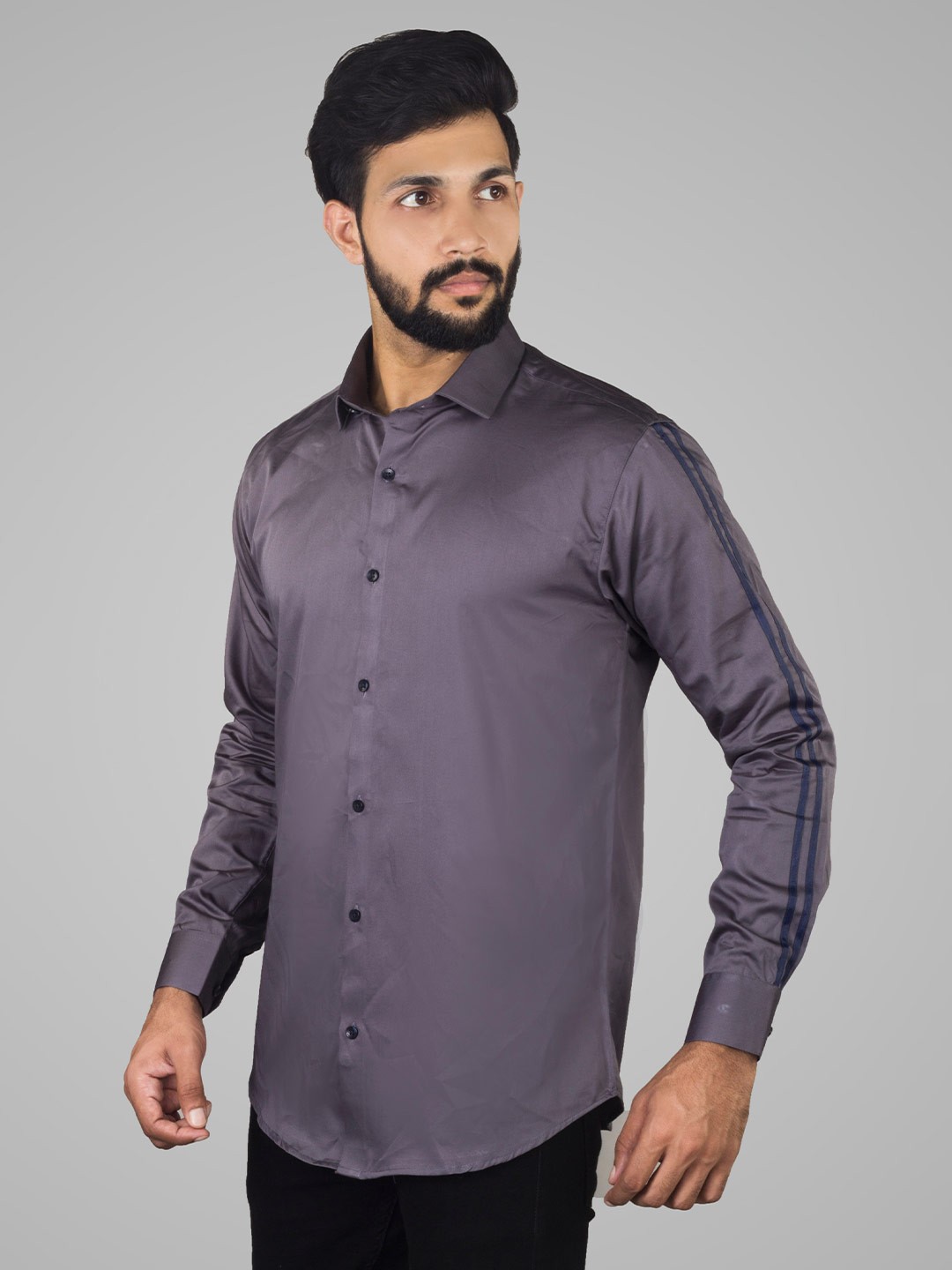 

INDIAN THREADS Slim Fit Long sleeves Cotton Casual Shirt, Grey