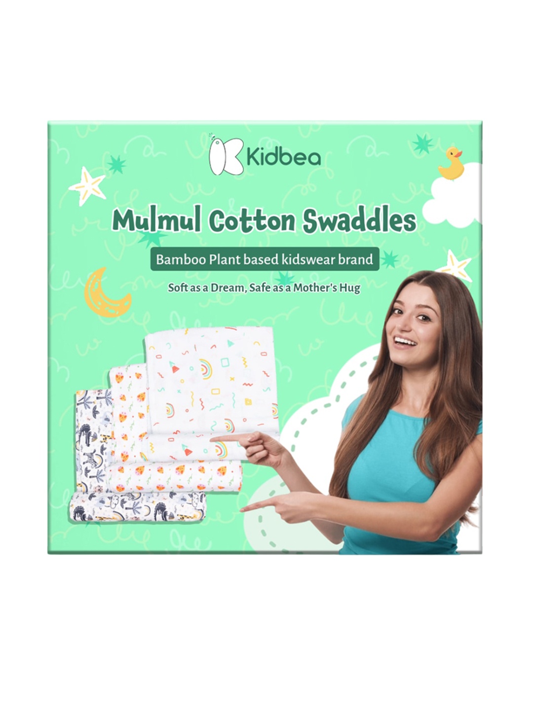 

Kidbea Set Of 3 Printed Bamboo Swaddle, White