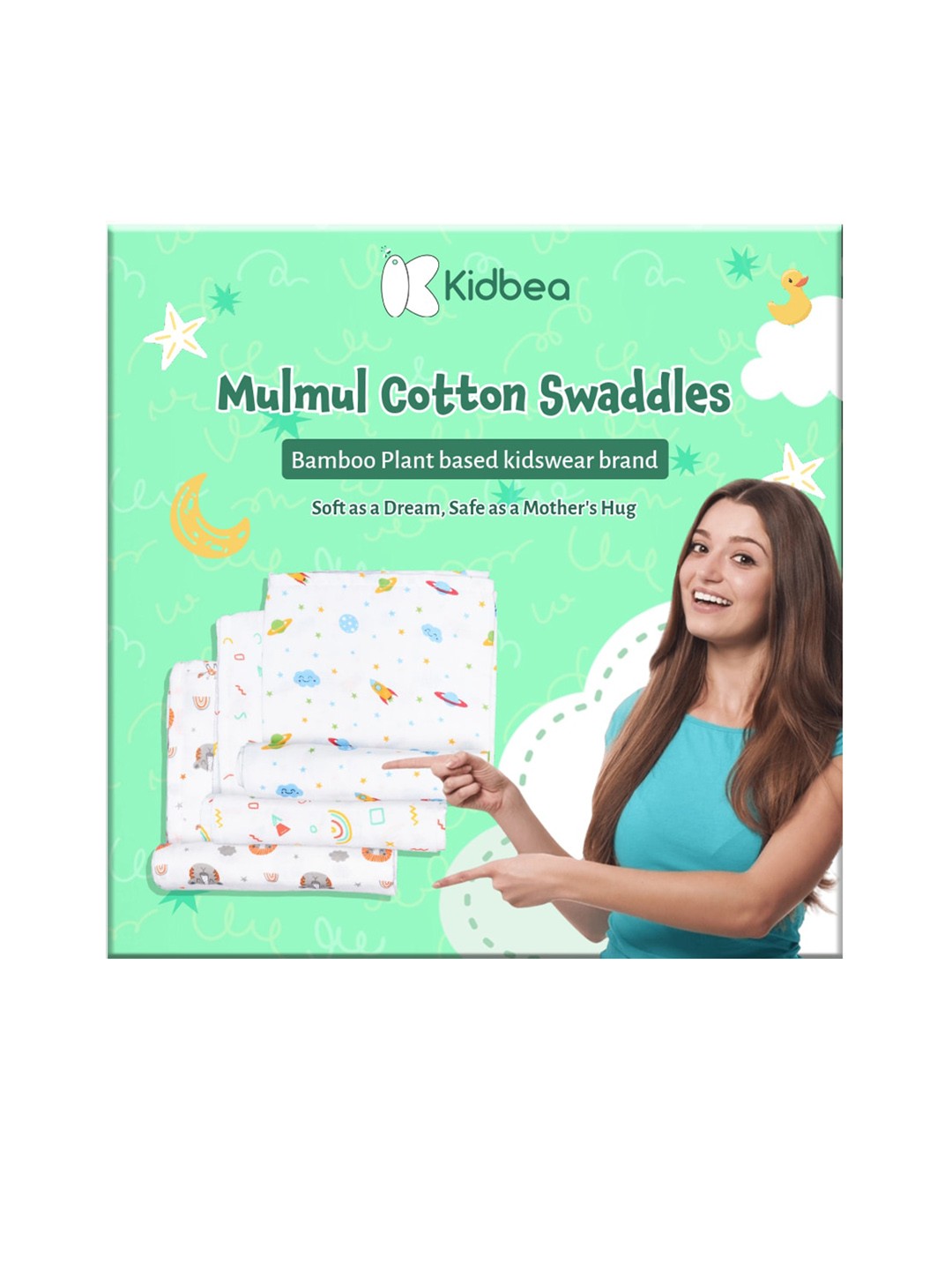 

Kidbea Set Of 3 Printed Bamboo Swaddle, White