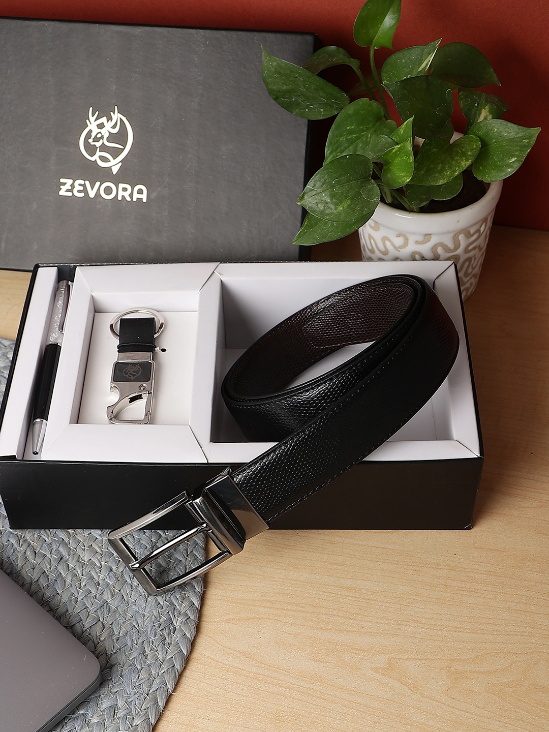 

ZEVORA Men Leather Accessory Gift Set, Black