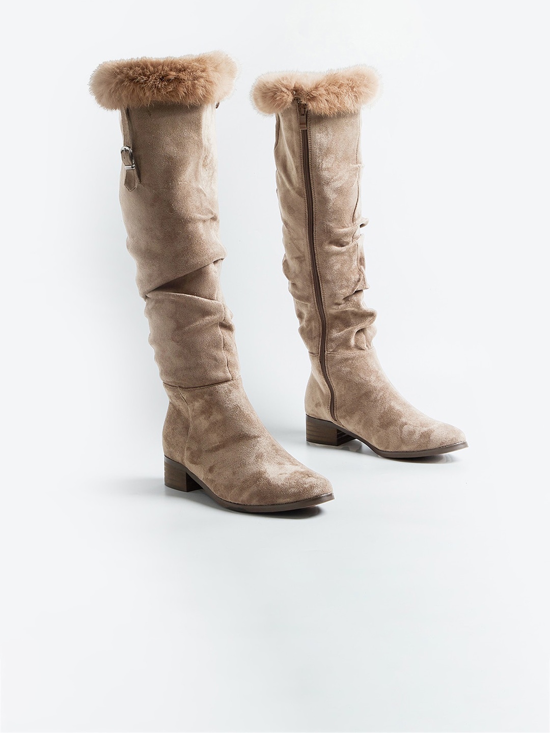 

Ginger by Lifestyle Women Faux Fur Trim Heeled High-Top Winter Boots, Khaki