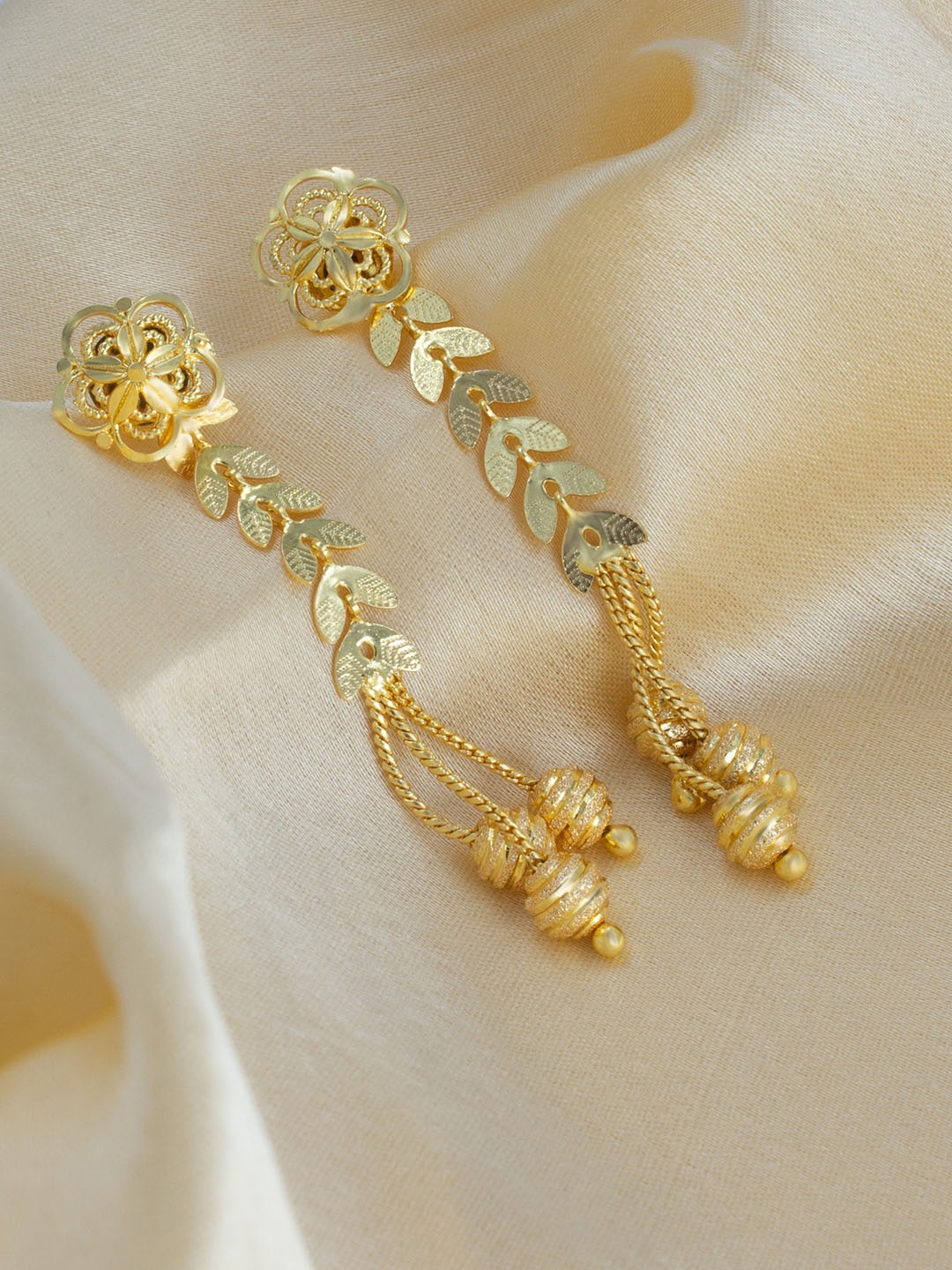 

PRIVIU Gold-Plated Leaf Shaped Drop Earrings