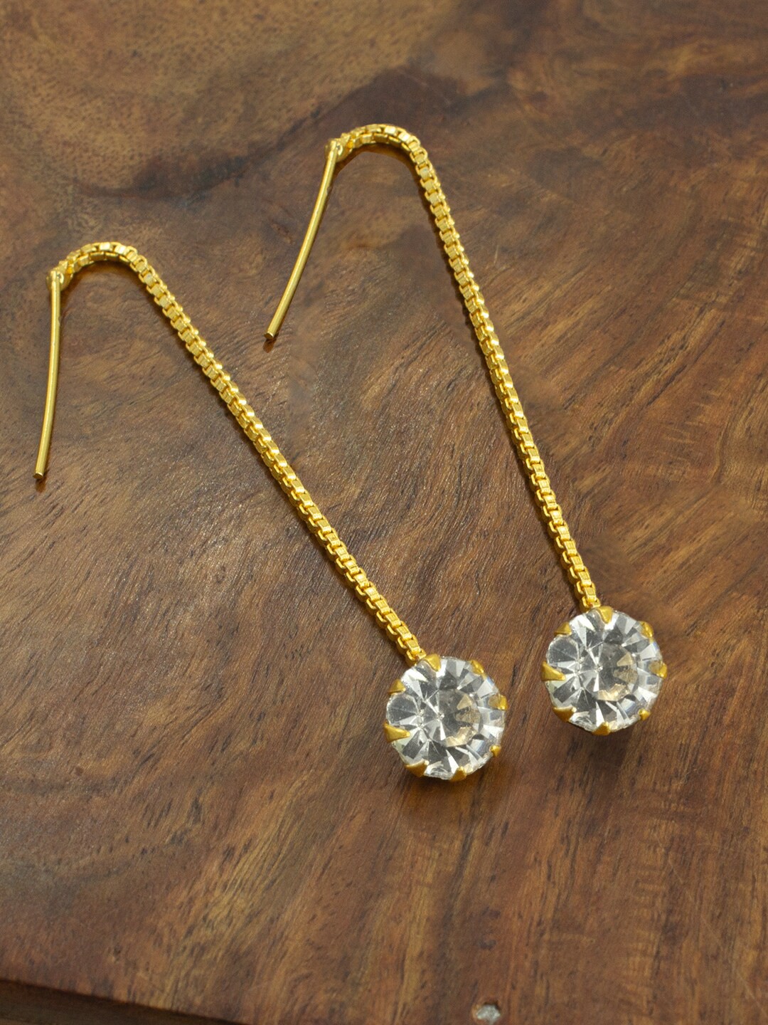 

PRIVIU Gold-Plated American Diamond Drop Earrings
