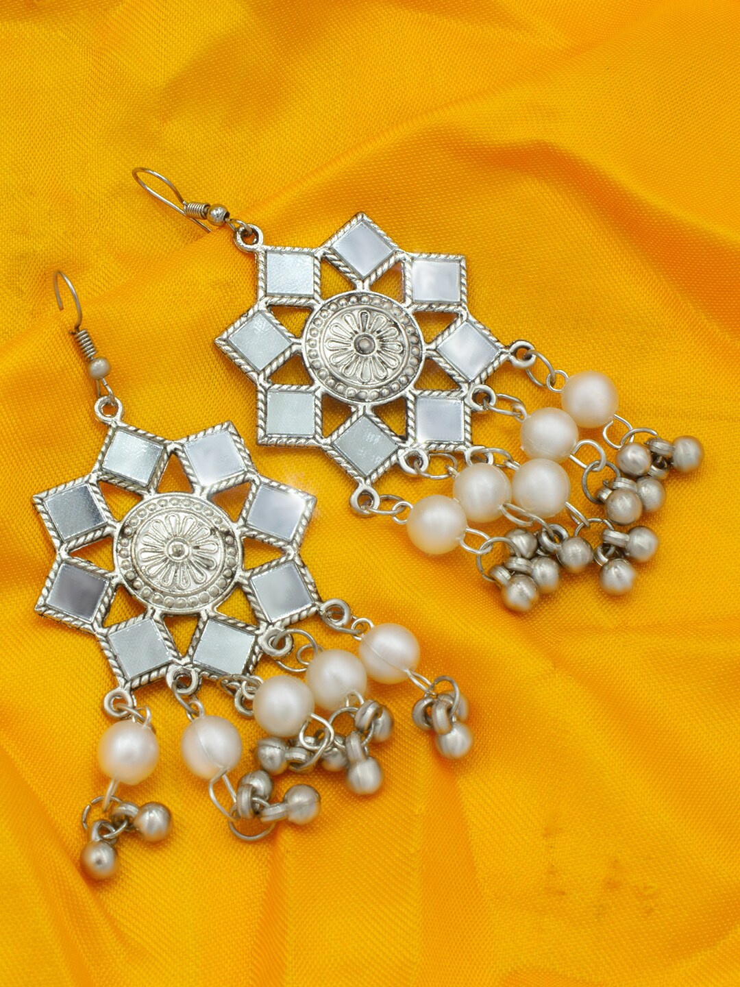 

PRIVIU Silver-Plated Oxidised Geometric Drop Earrings
