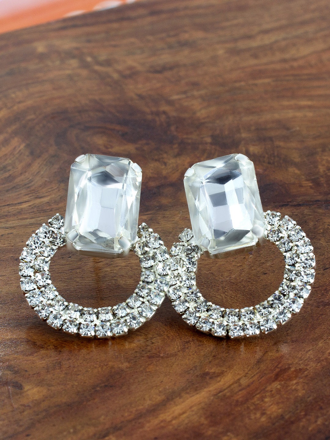 

PRIVIU Silver-Plated Crystal & American Diamond Studded Studs Earrings