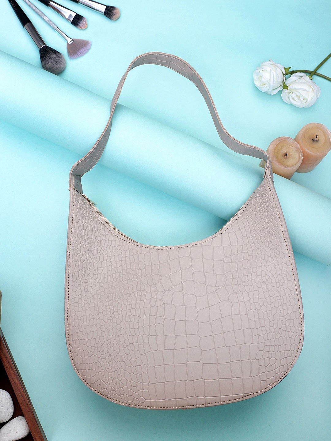 LEGAL BRIBE Textured PU Structured Handheld Bag, Beige
