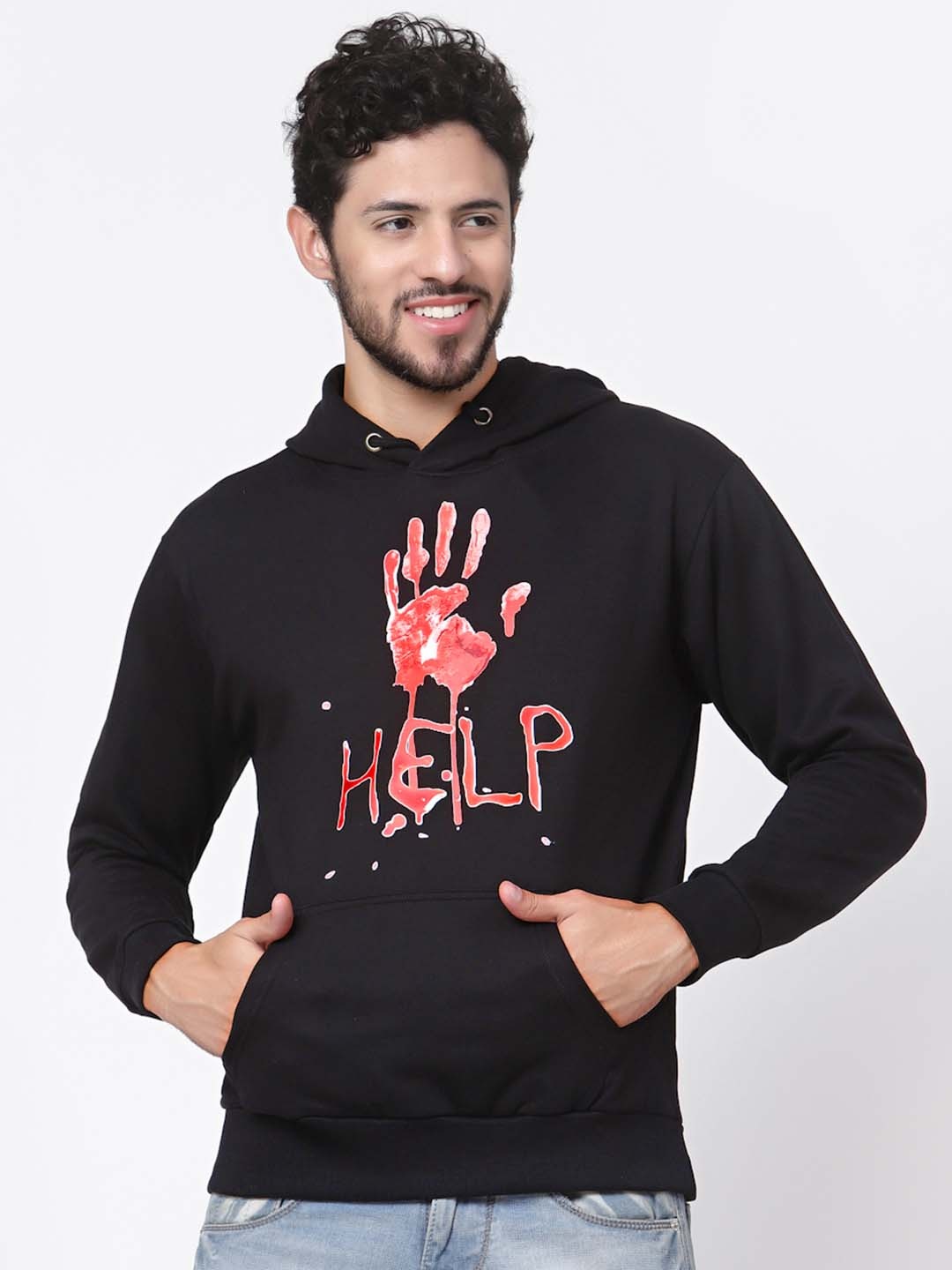 

Beetein Lamhein Graphic Printed Hooded Cotton Pullover, Black