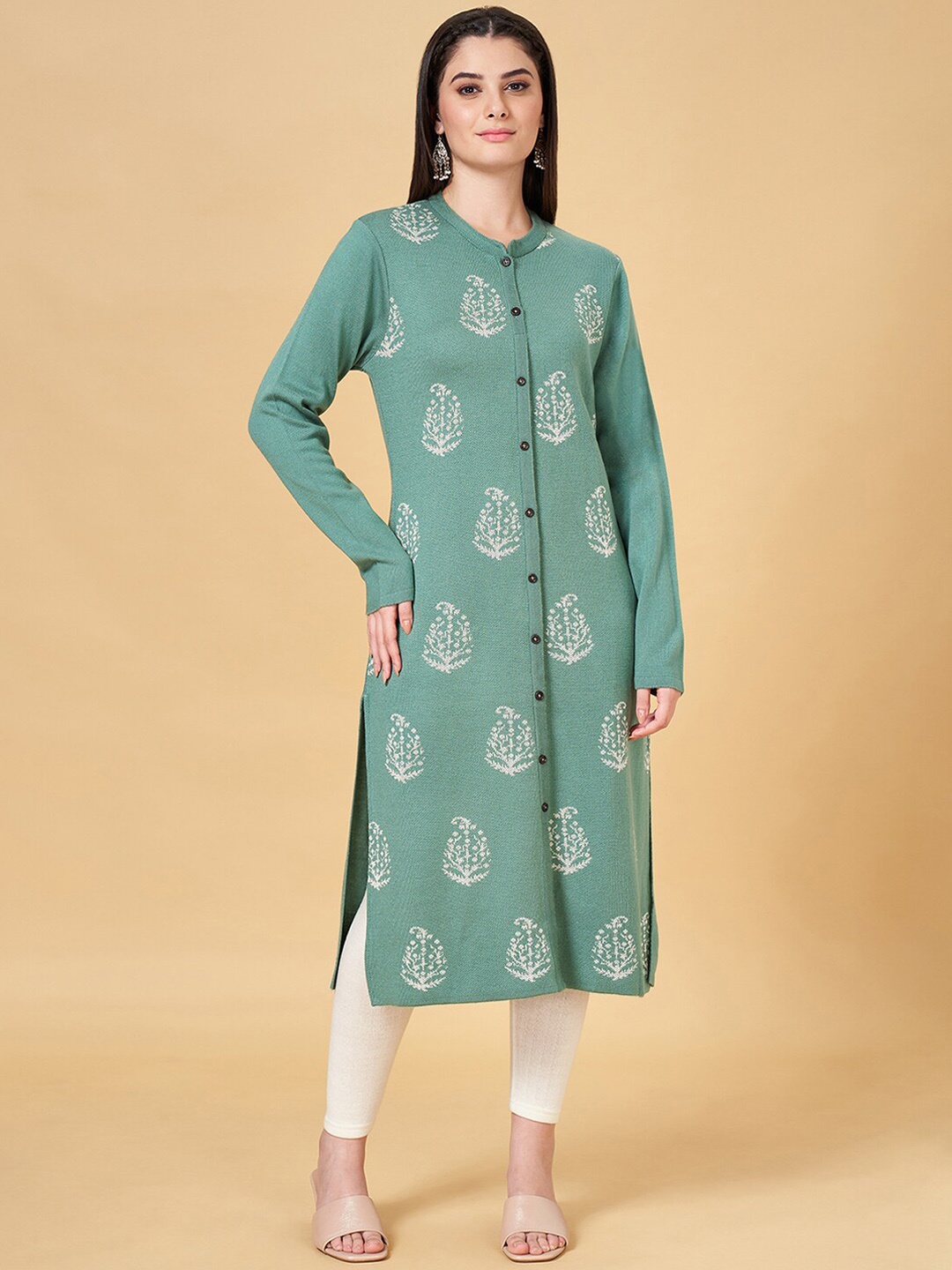 

RANGMANCH BY PANTALOONS Paisley Printed Straight Kurta, Green