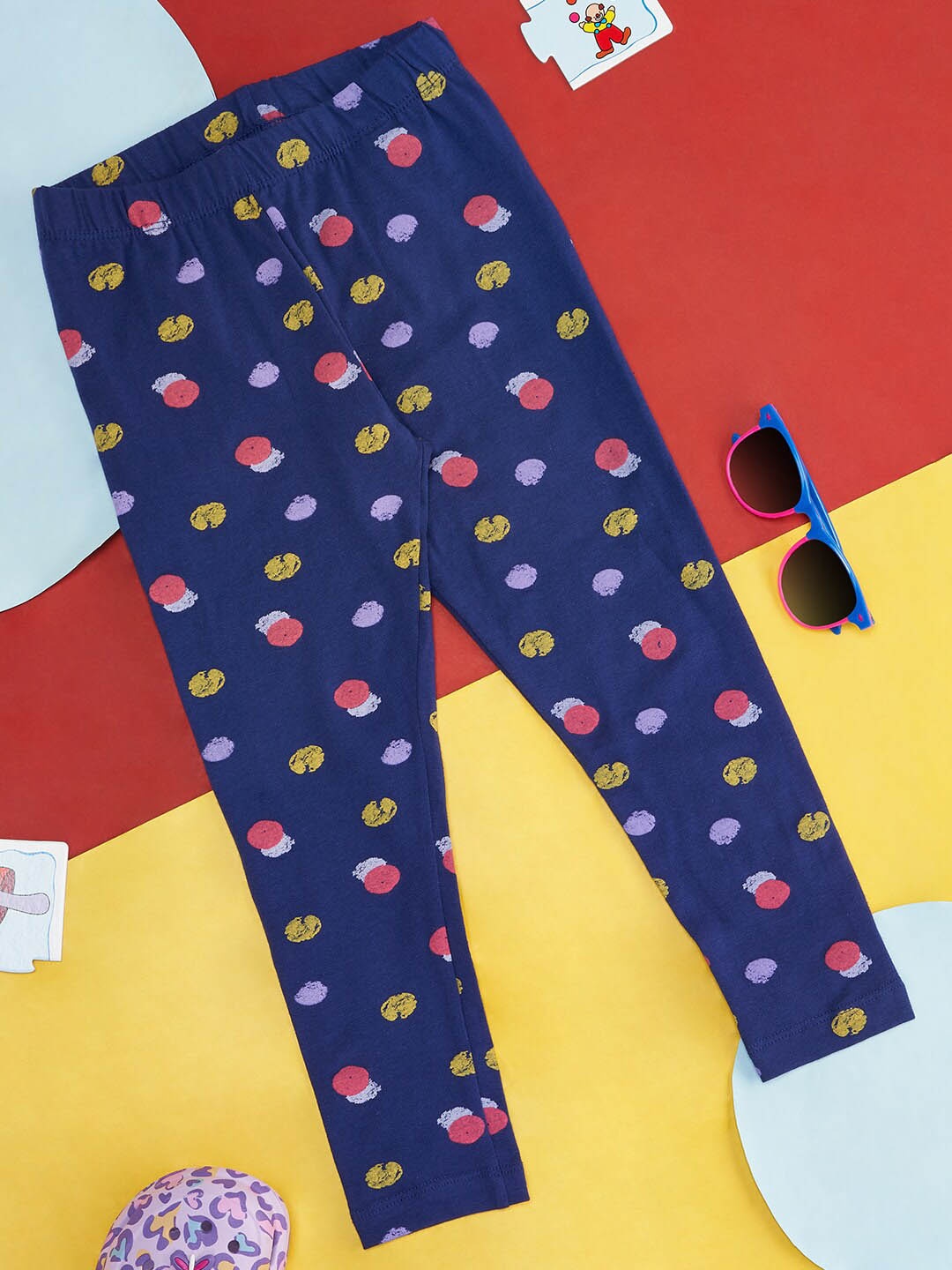 

Pantaloons Junior Girls Printed Cotton Ankle Length Leggings, Navy blue