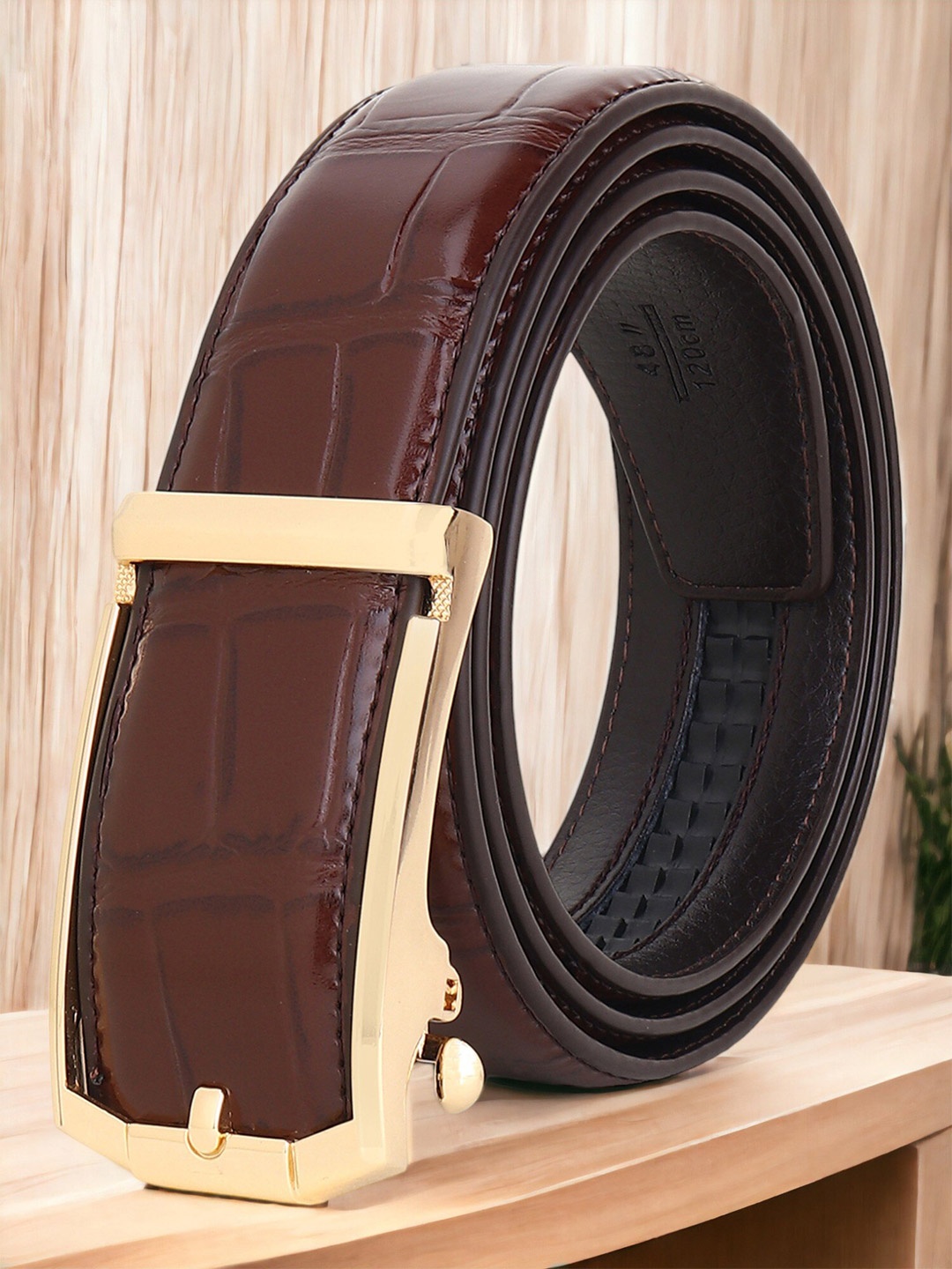 

INVICTUS Men Textured PU Formal Belt, Brown
